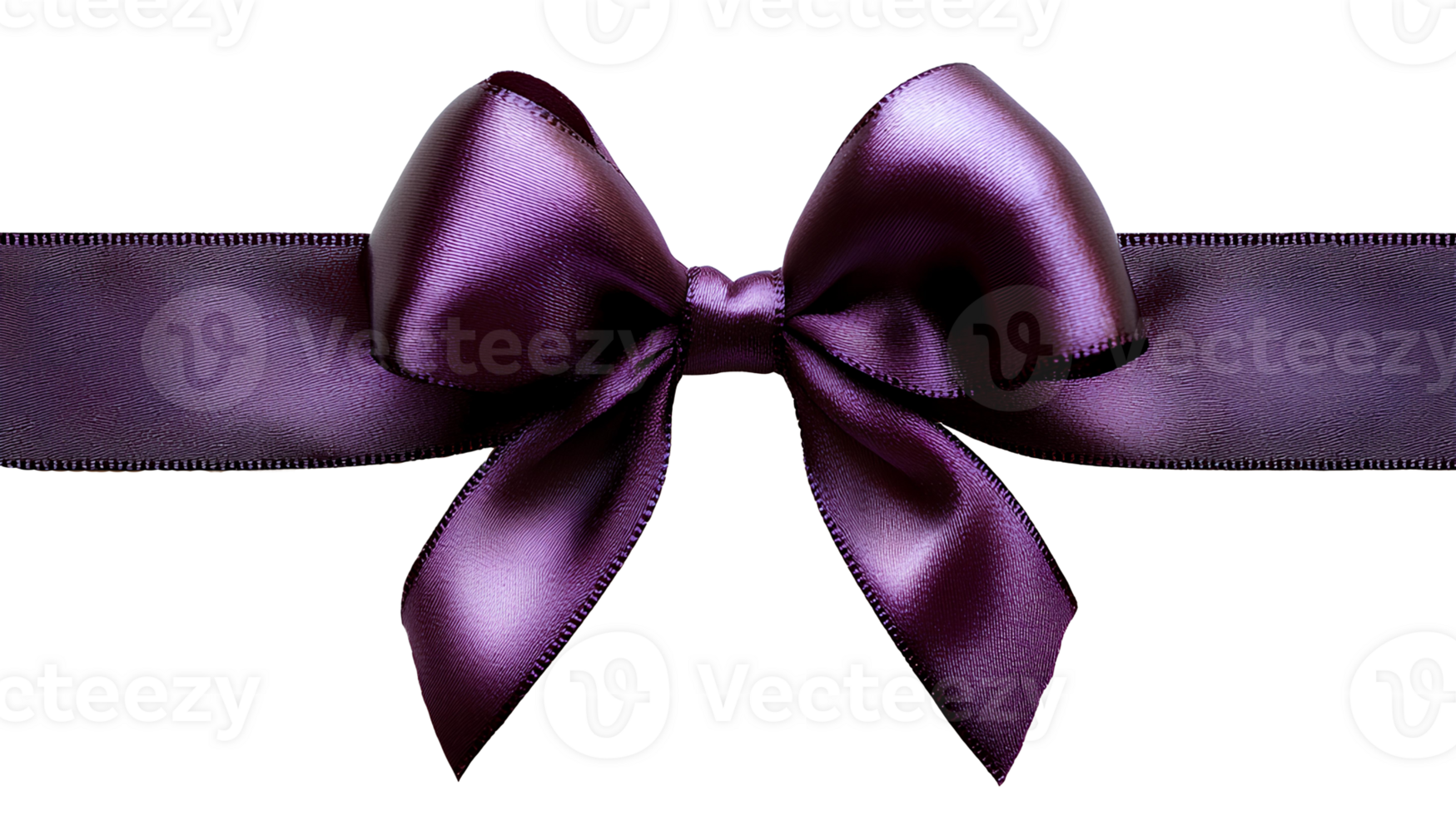 Purple bow for gift wrapping , top view, flat lay design. Festive ribbon bow isolated on transparent background. Elegant and decorative purple bow for presents, holiday gift wrapping, or crafts png