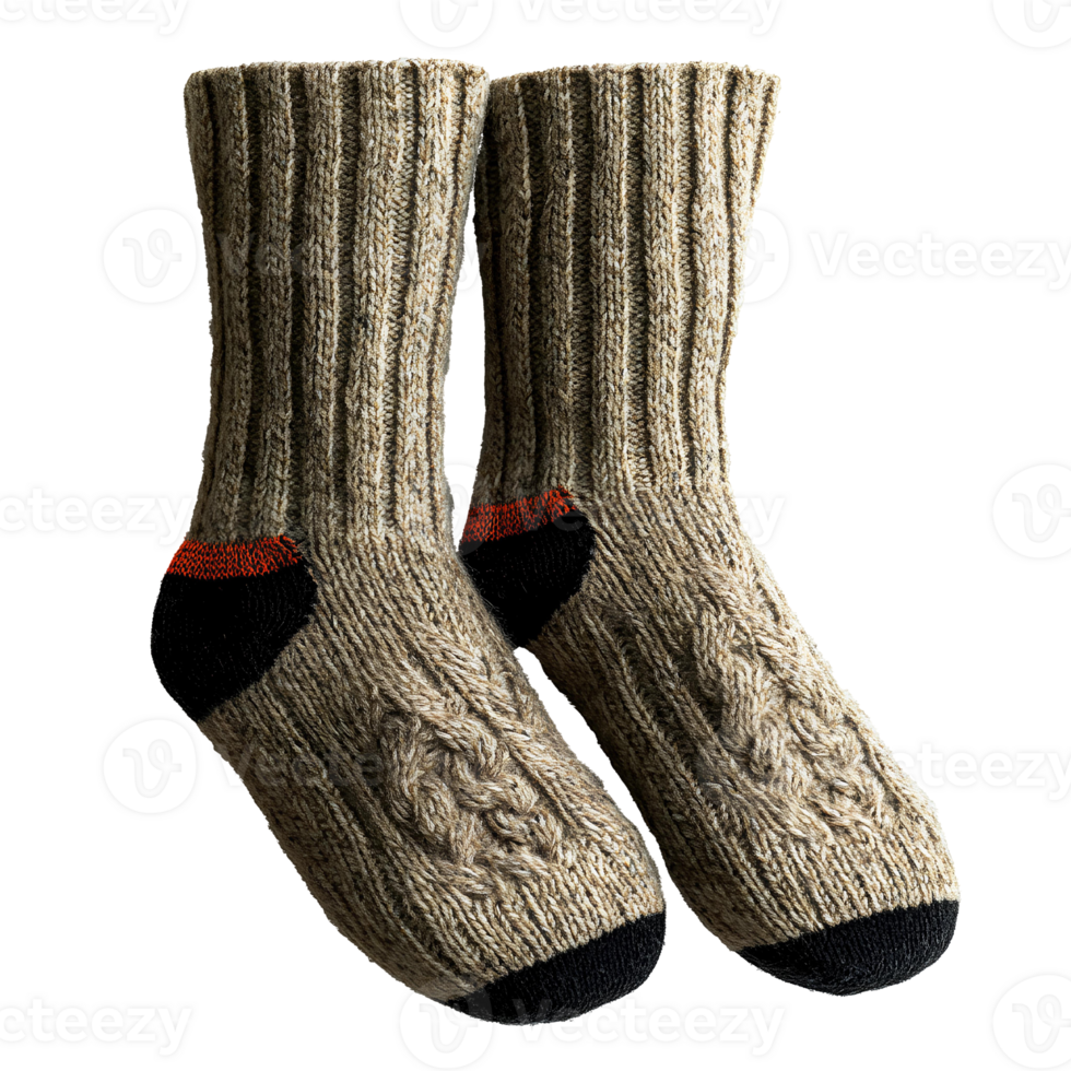 pair of knitted socks. knitted socks top view for colder weather of winter and autumn png