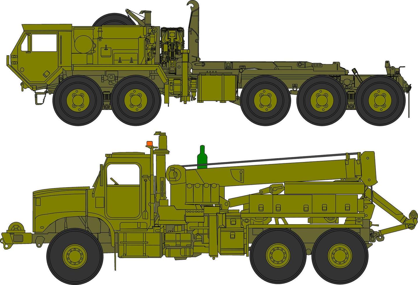 Two different types of military trucks on a white background vector