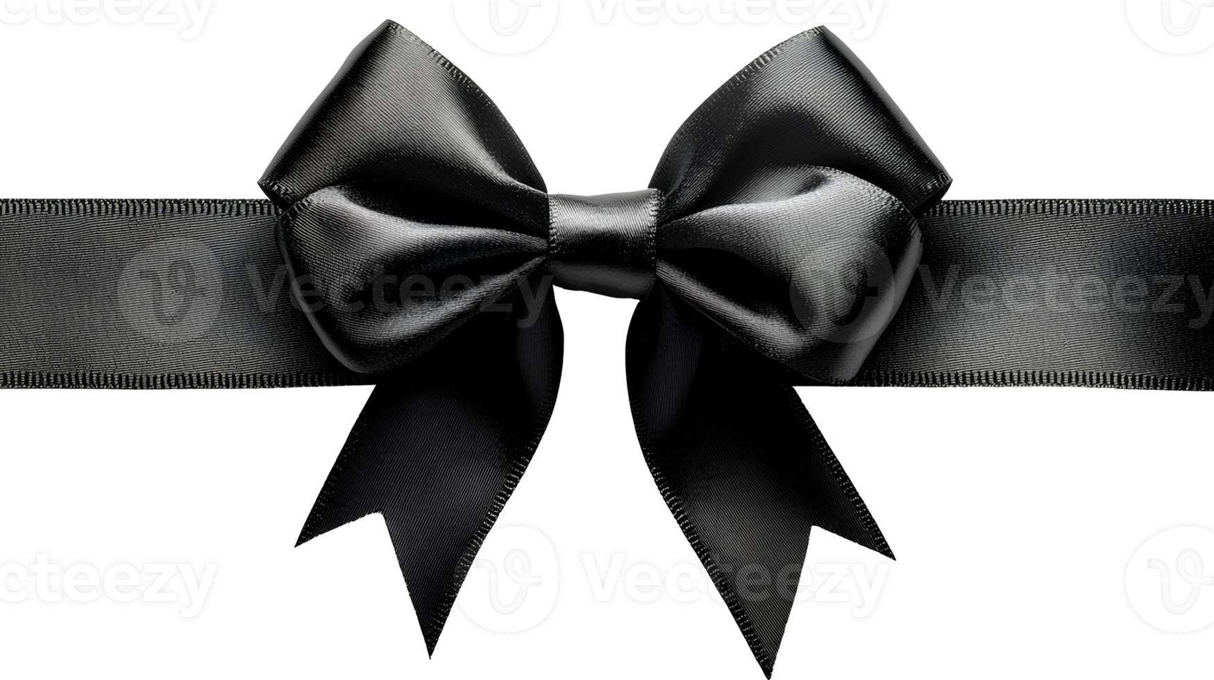 Black bow for gift wrapping , top view, flat lay design. Festive ribbon bow isolated on transparent background. Elegant and decorative black bow for presents, holiday gift wrapping, or crafts png