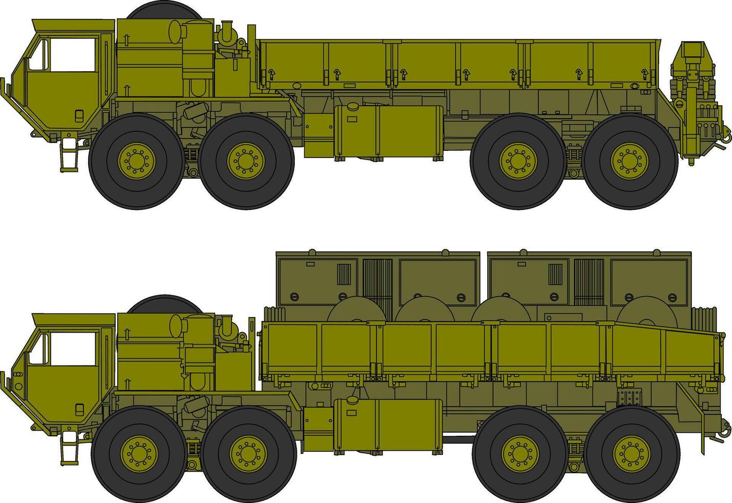 Two different types of military vehicles on a white background vector