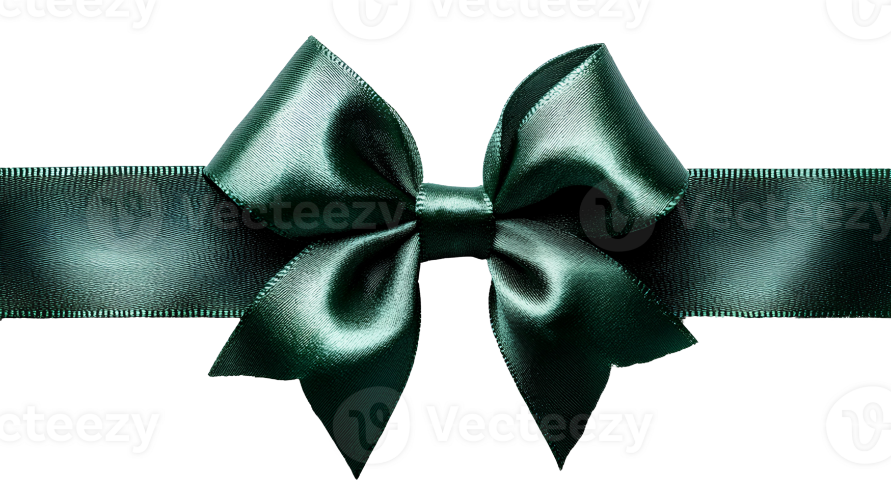 Green bow for gift wrapping , top view, flat lay design. Festive ribbon bow isolated on transparent background. Elegant and decorative green bow for presents, holiday gift wrapping, or crafts png