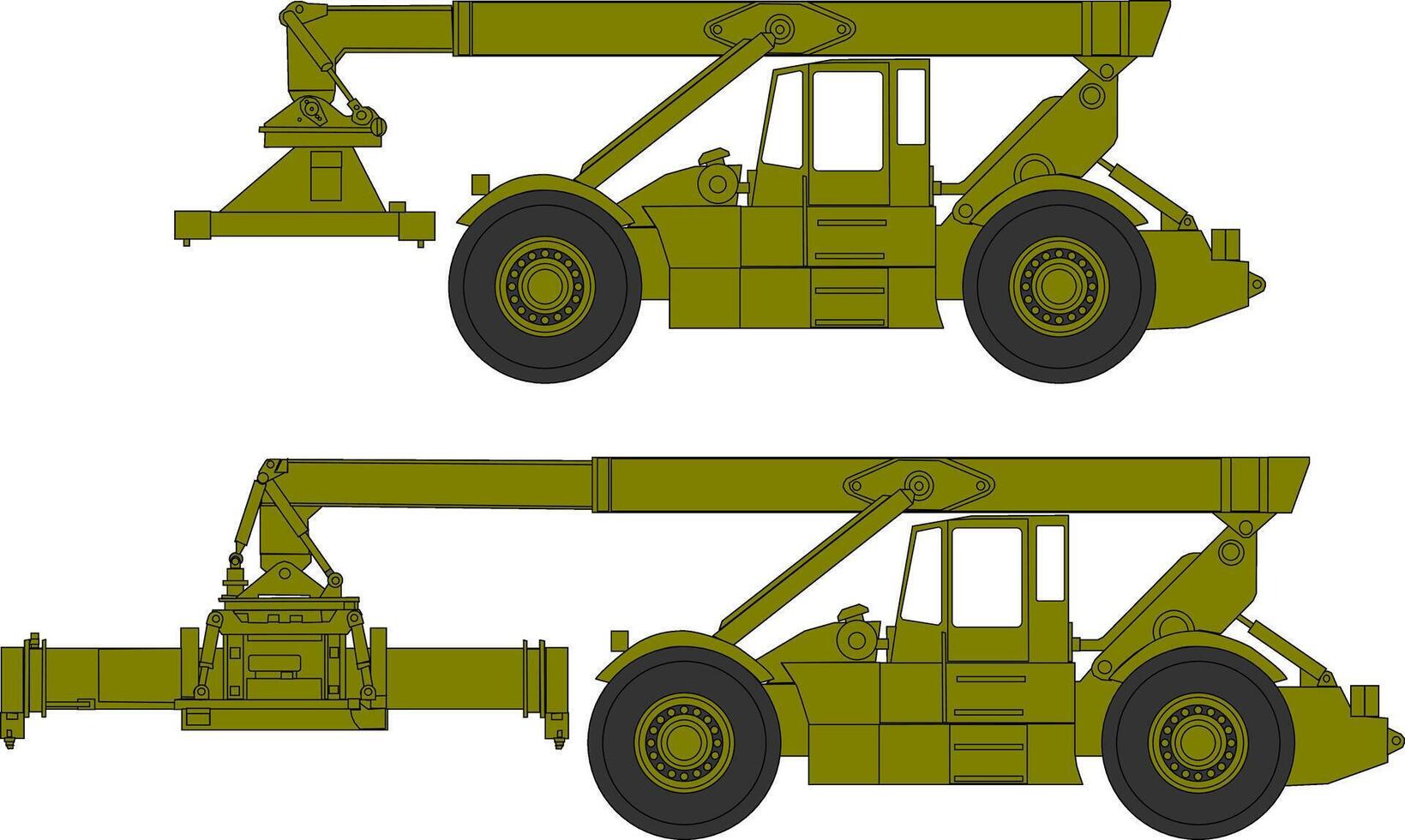 A drawing of a crane and a truck vector