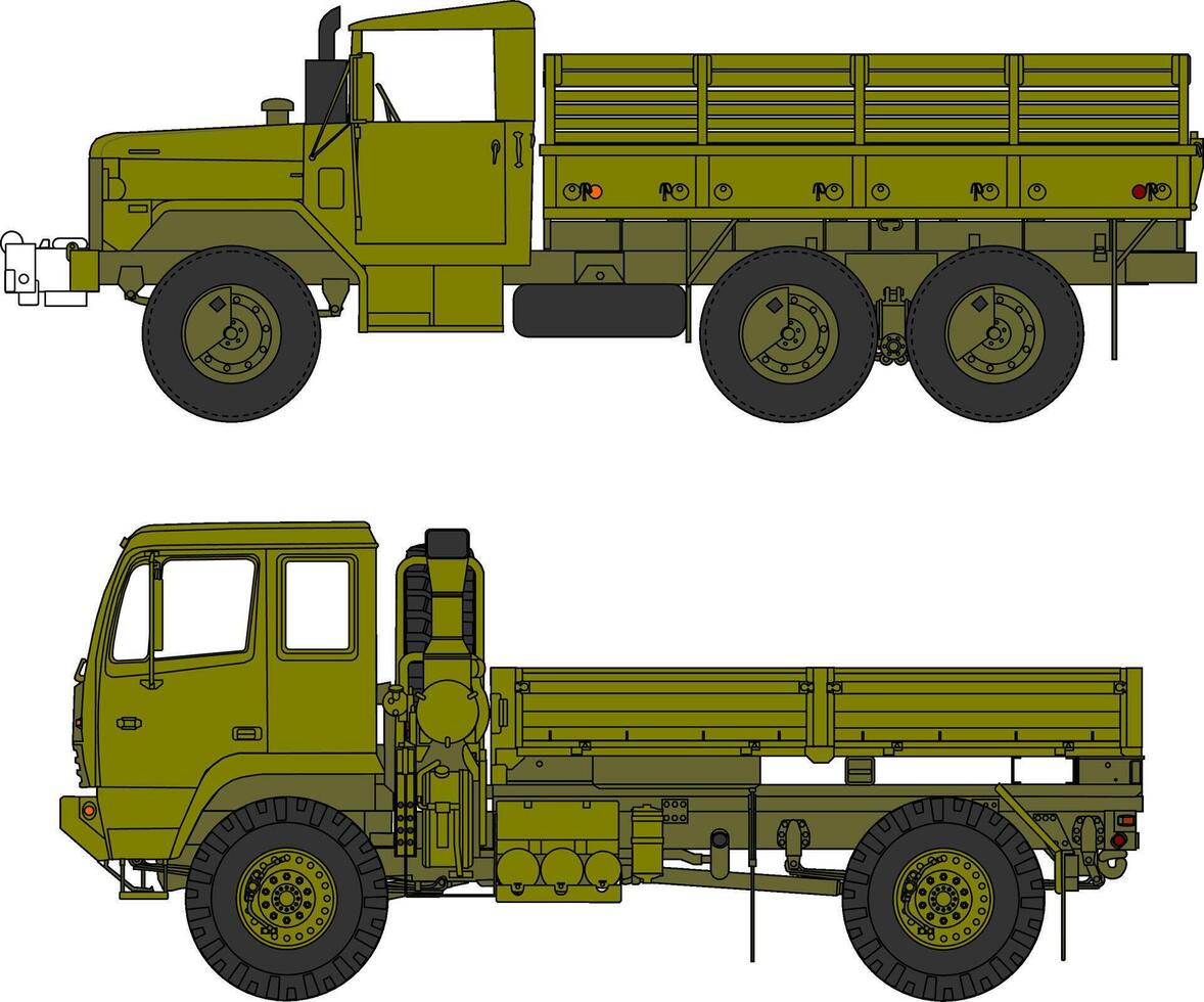 Two different types of military trucks on a white background vector