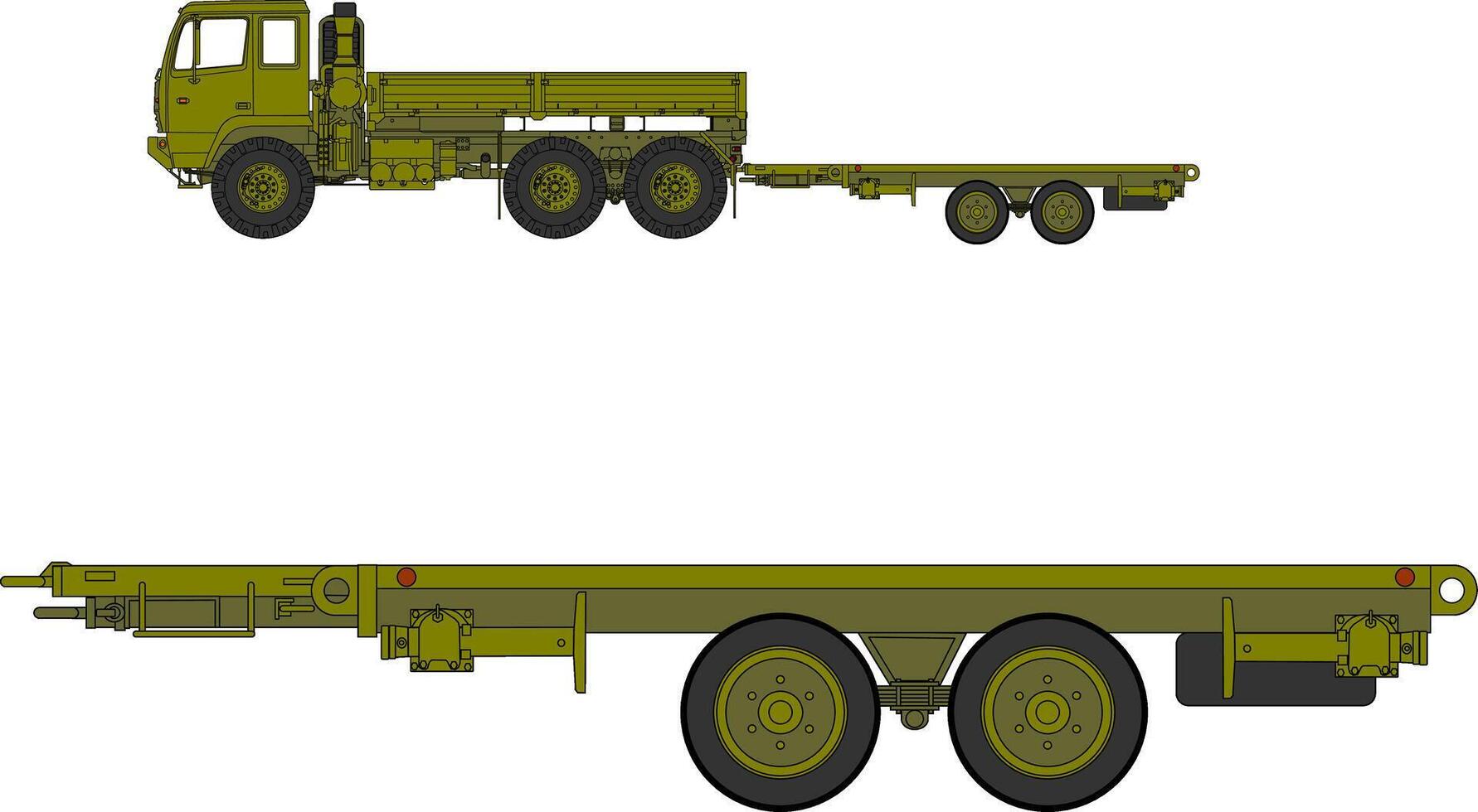A truck and trailer with a flatbed vector
