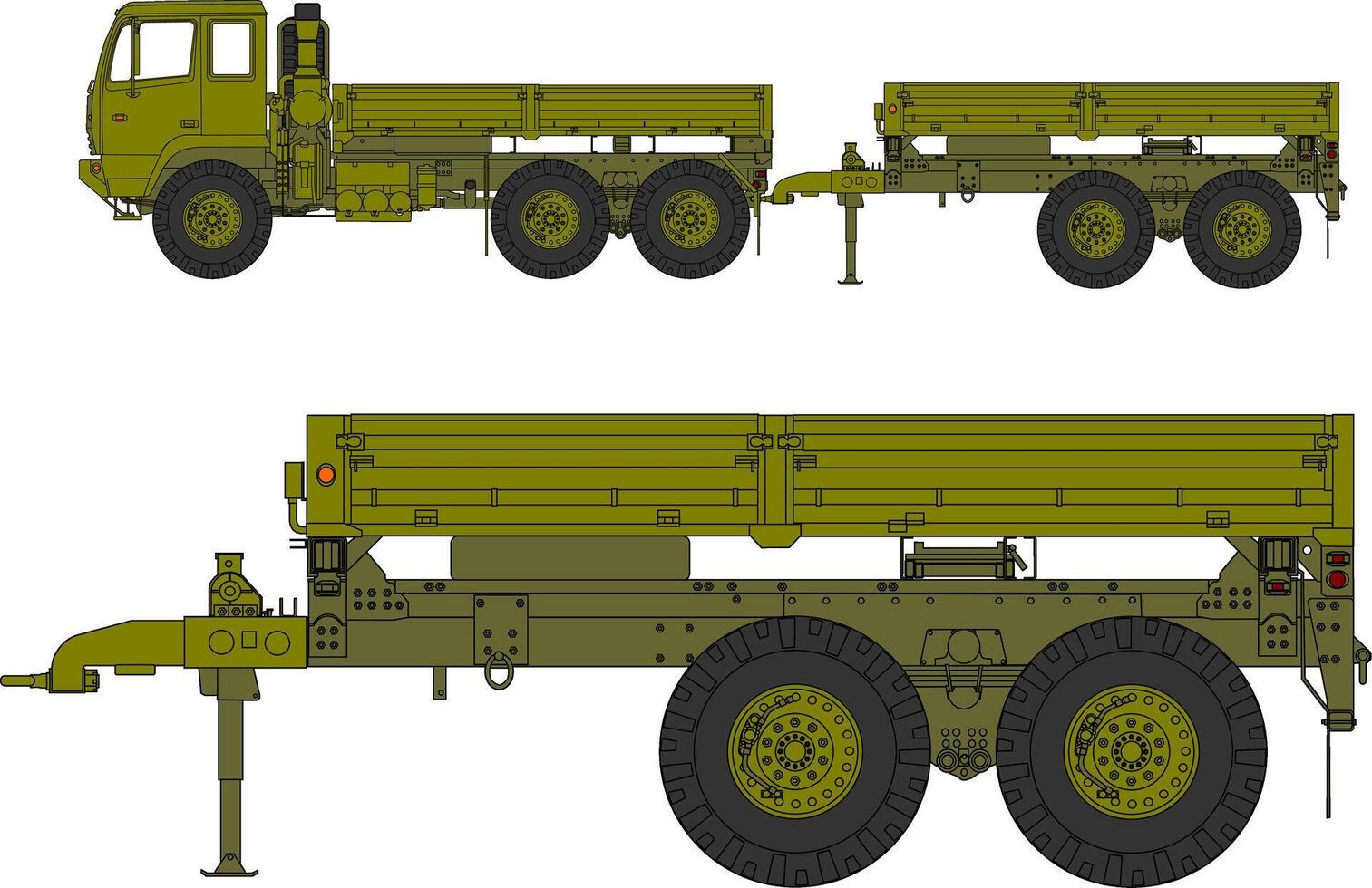A drawing of a military truck with two wheels vector