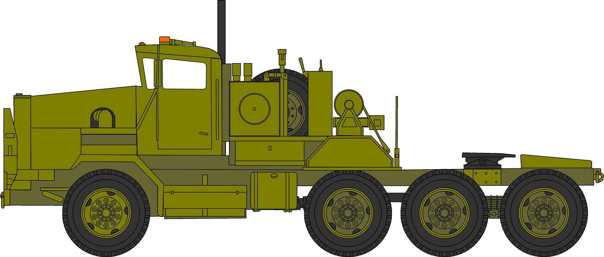A military truck with wheels and a large trailer vector