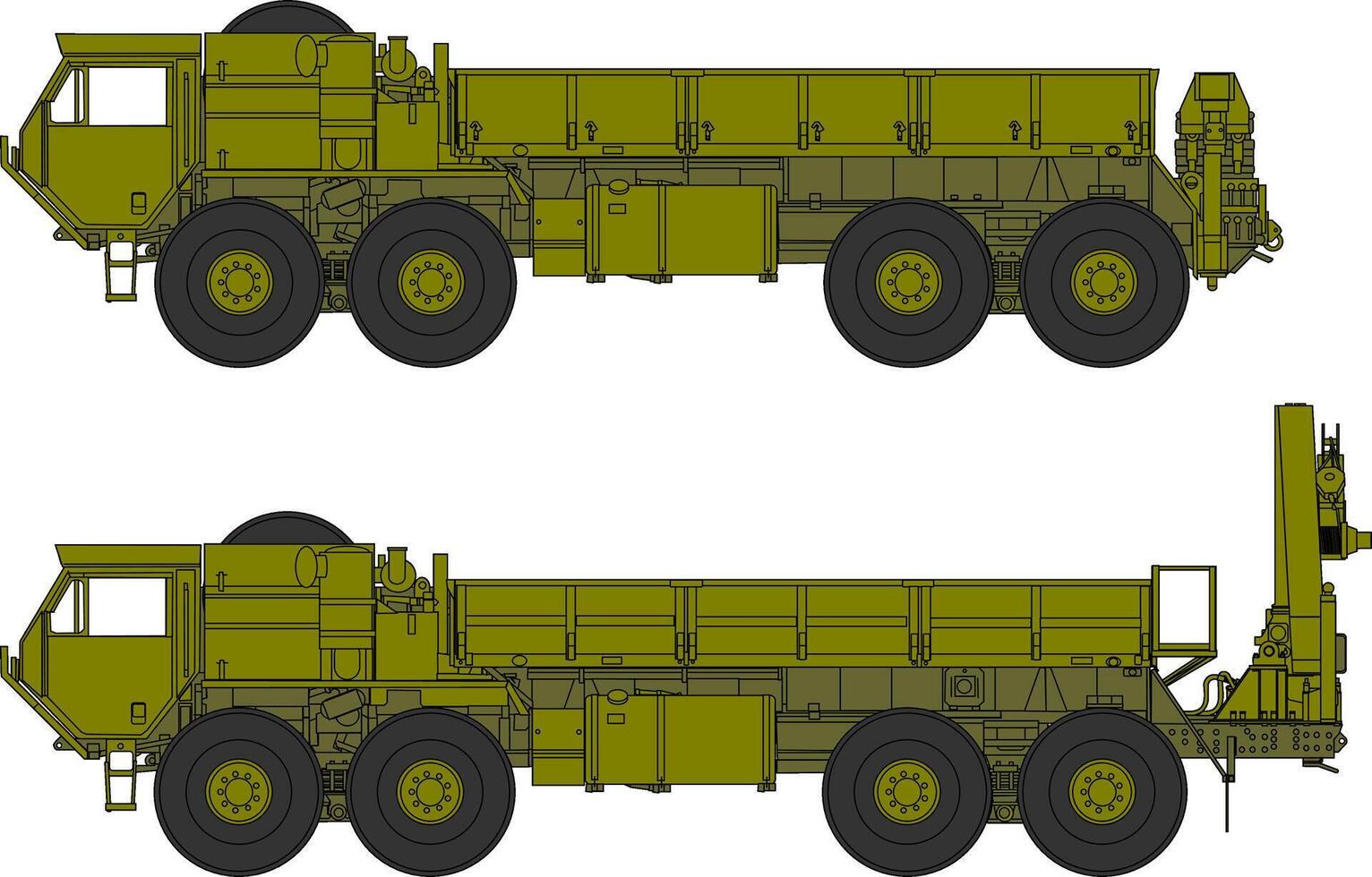 Two different types of military vehicles on a white background vector