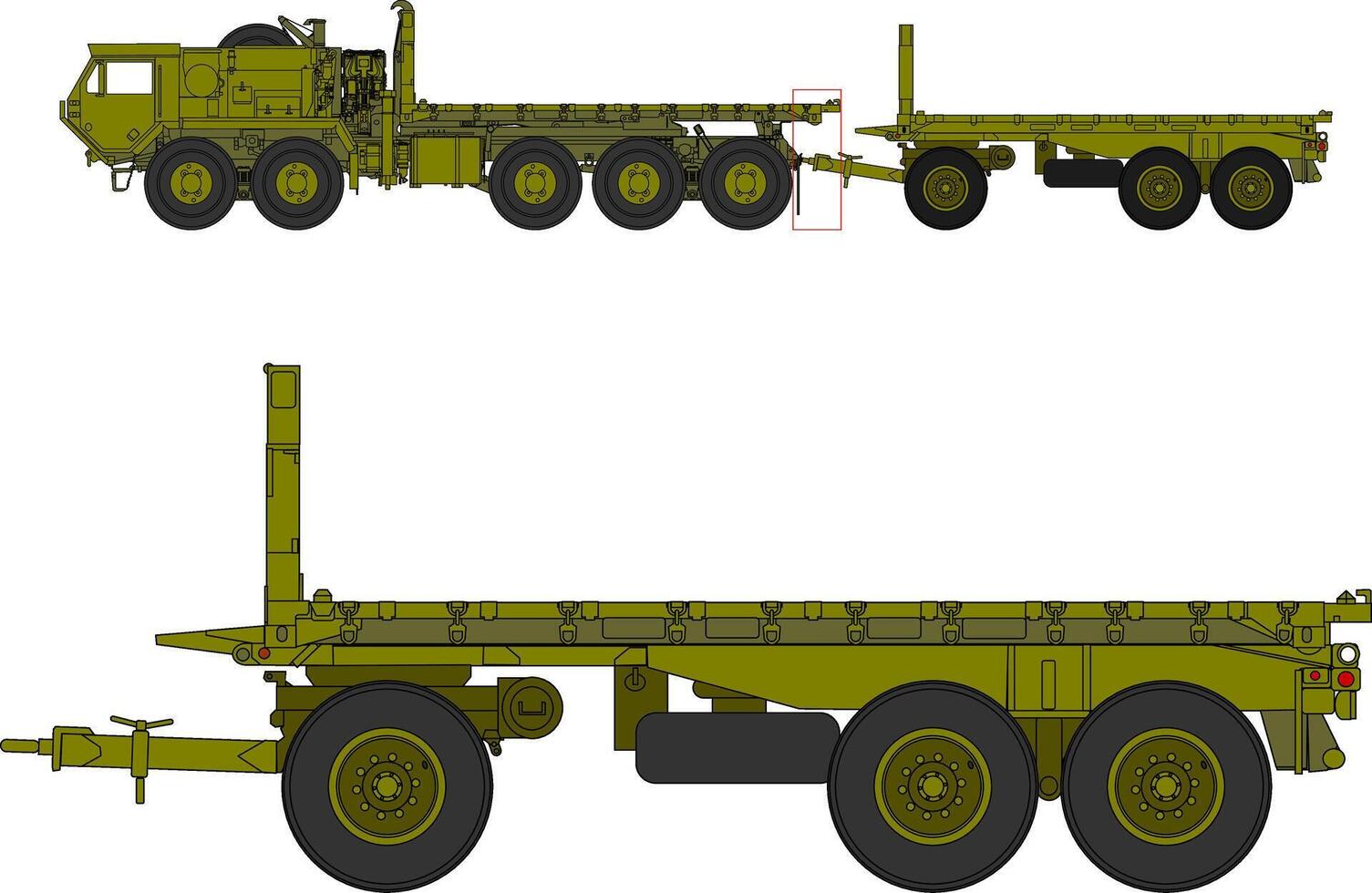 Two different types of military trucks are shown vector