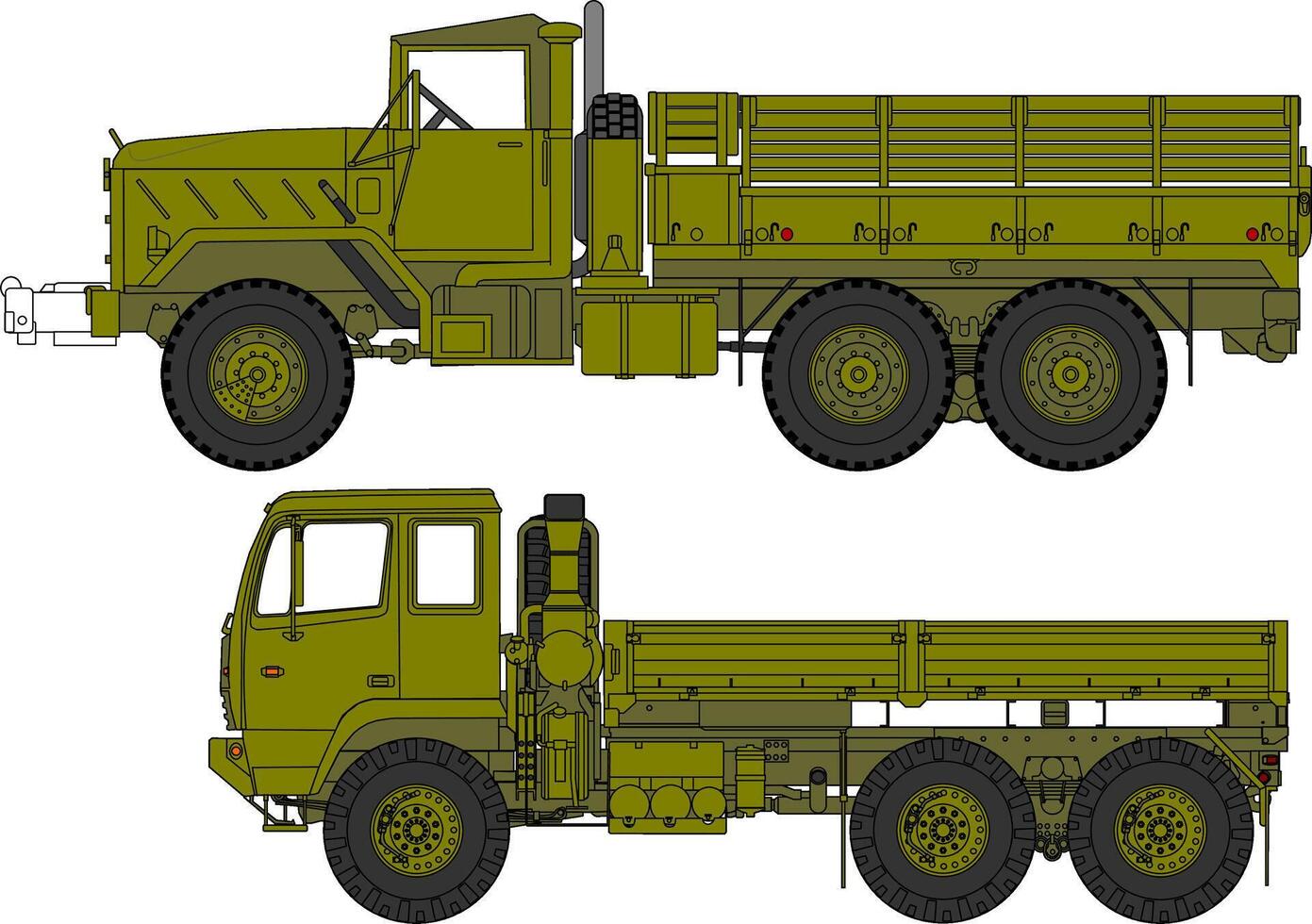 Two different types of military trucks on a white background vector