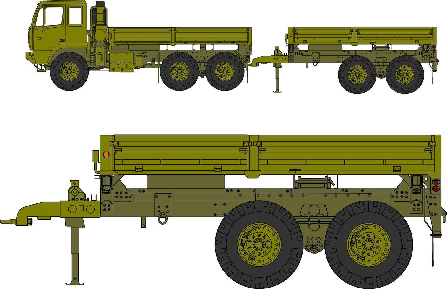 A drawing of a military truck with two wheels vector