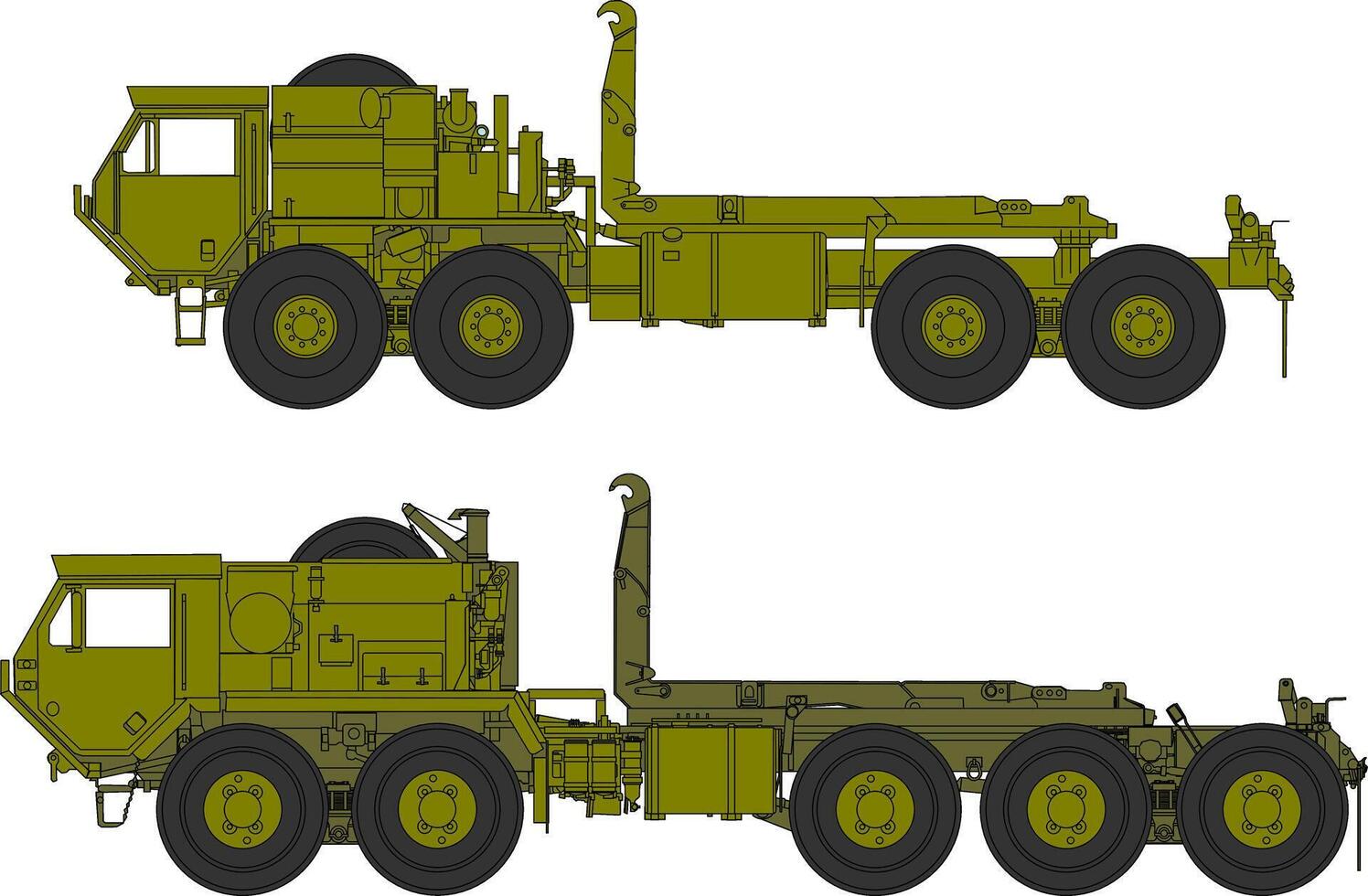 Two different types of military trucks on a white background vector