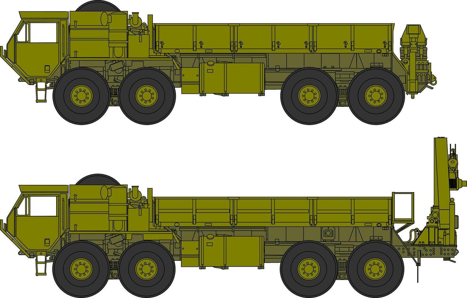 Two different types of military vehicles on a white background vector