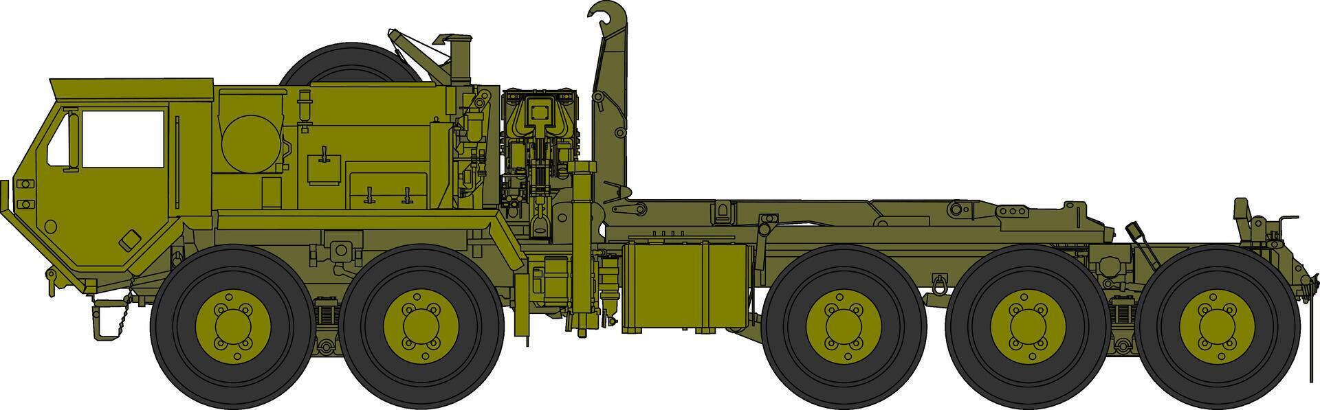 A large military truck with wheels and tires vector