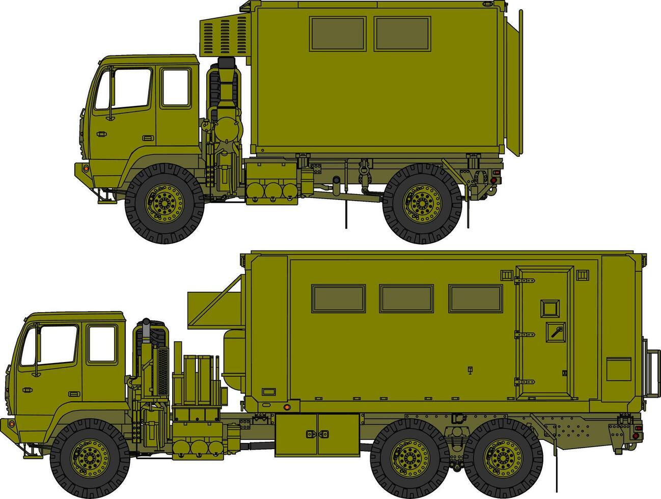 Two different types of military trucks are shown vector