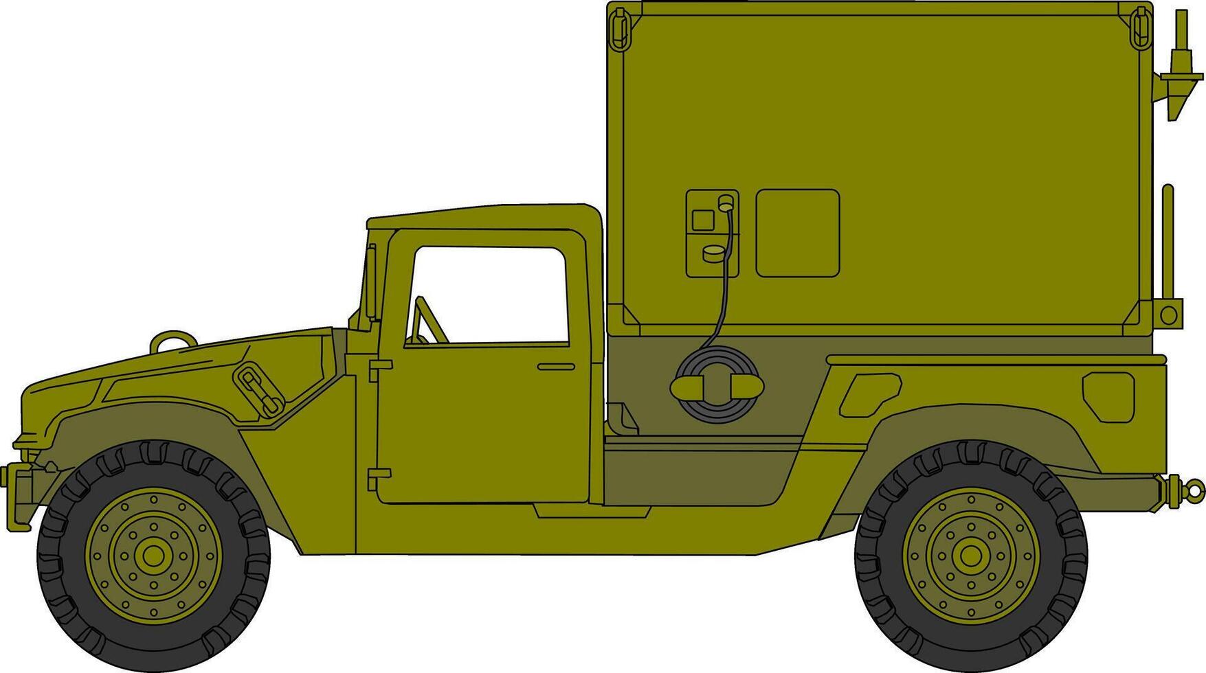 An army truck with a large box on top vector