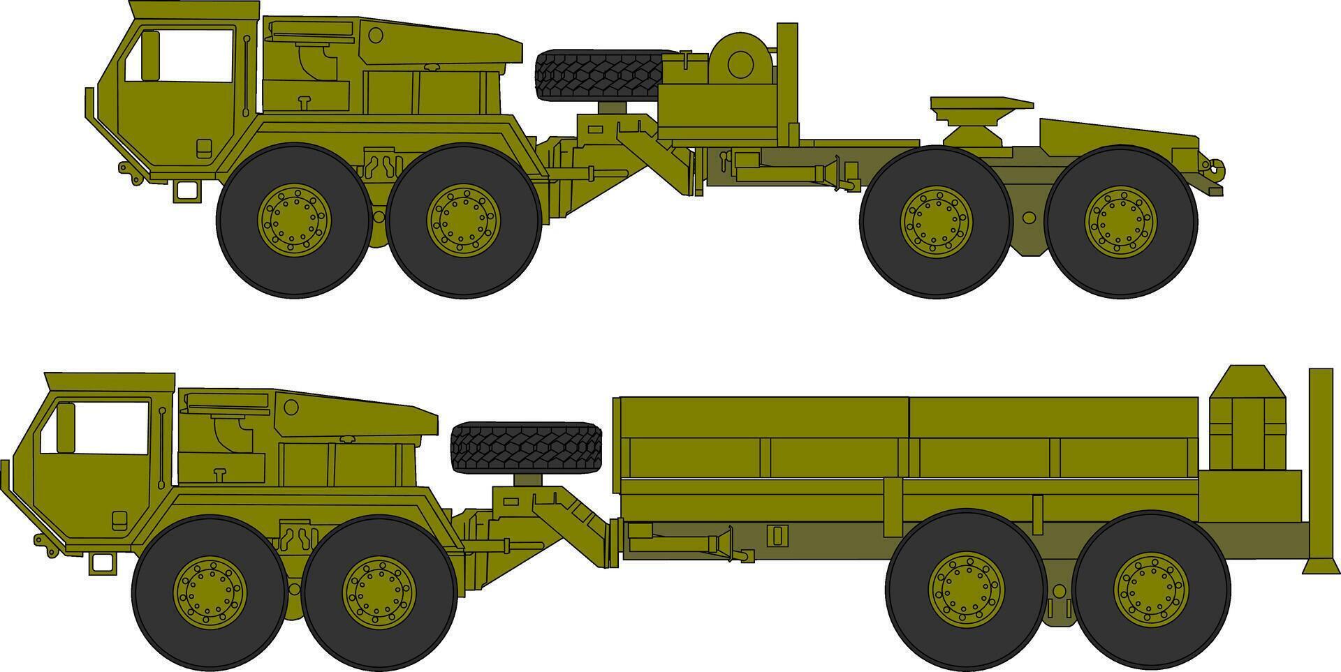 Two different types of military trucks on a white background vector