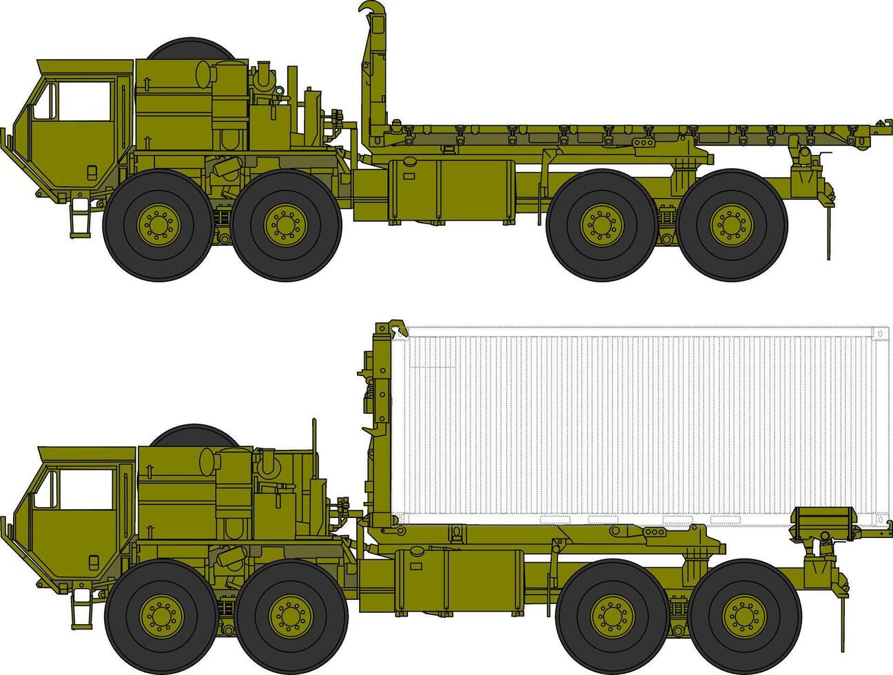 Two different types of military trucks on a white background vector