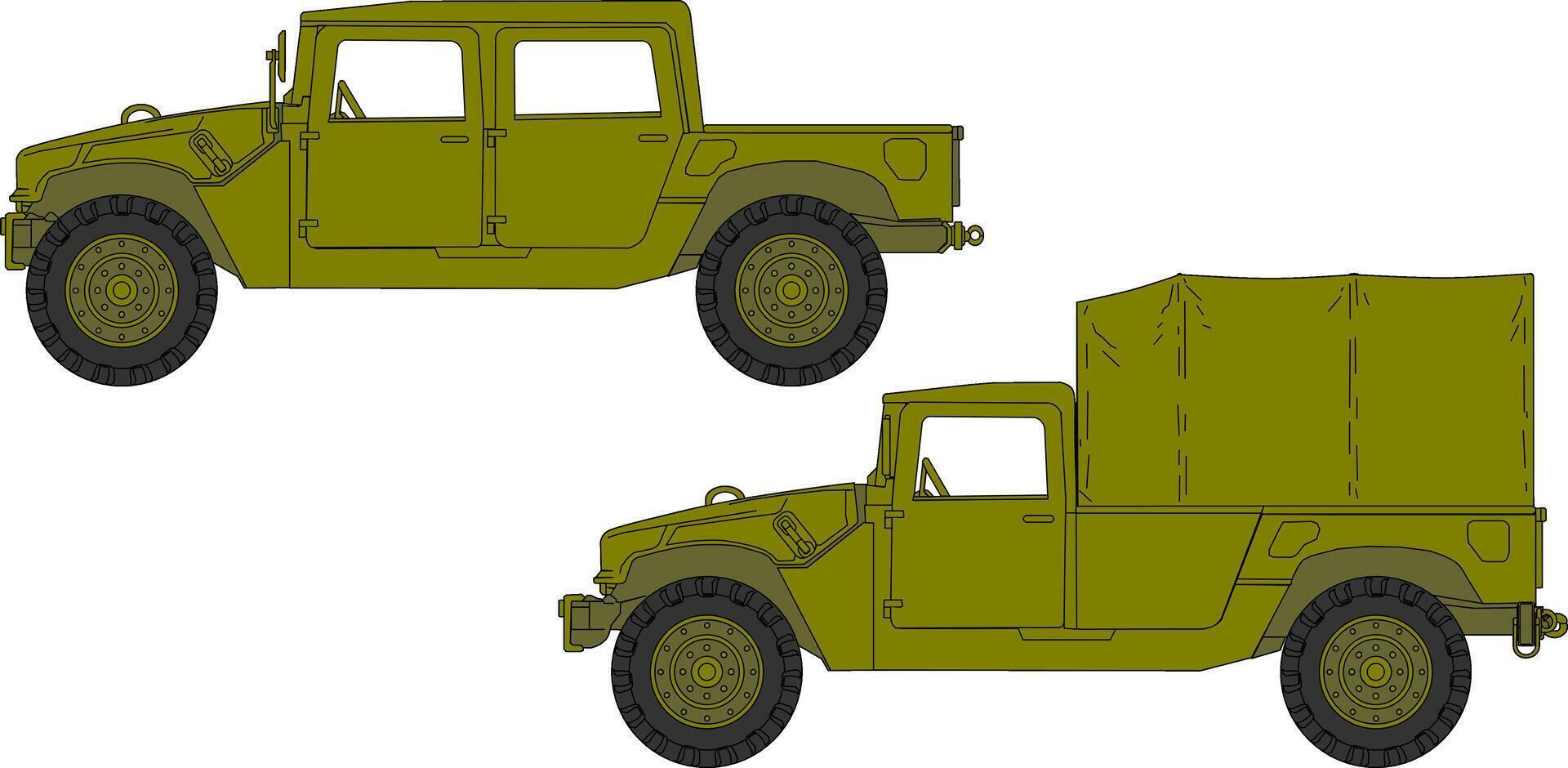 Two military trucks with the same design vector