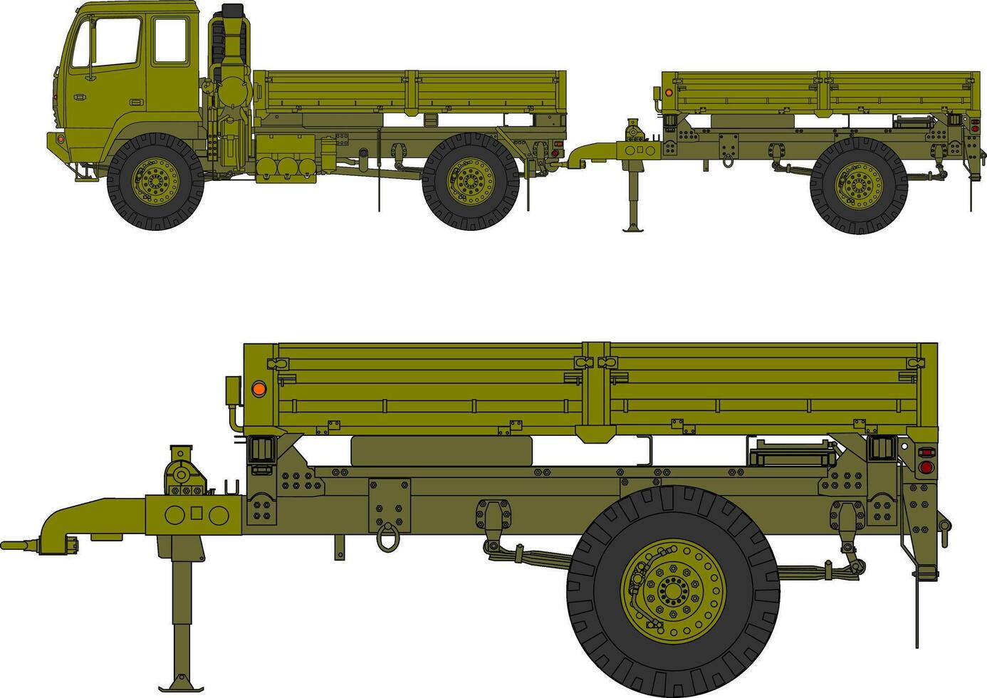 A drawing of a military truck with a flat bed vector