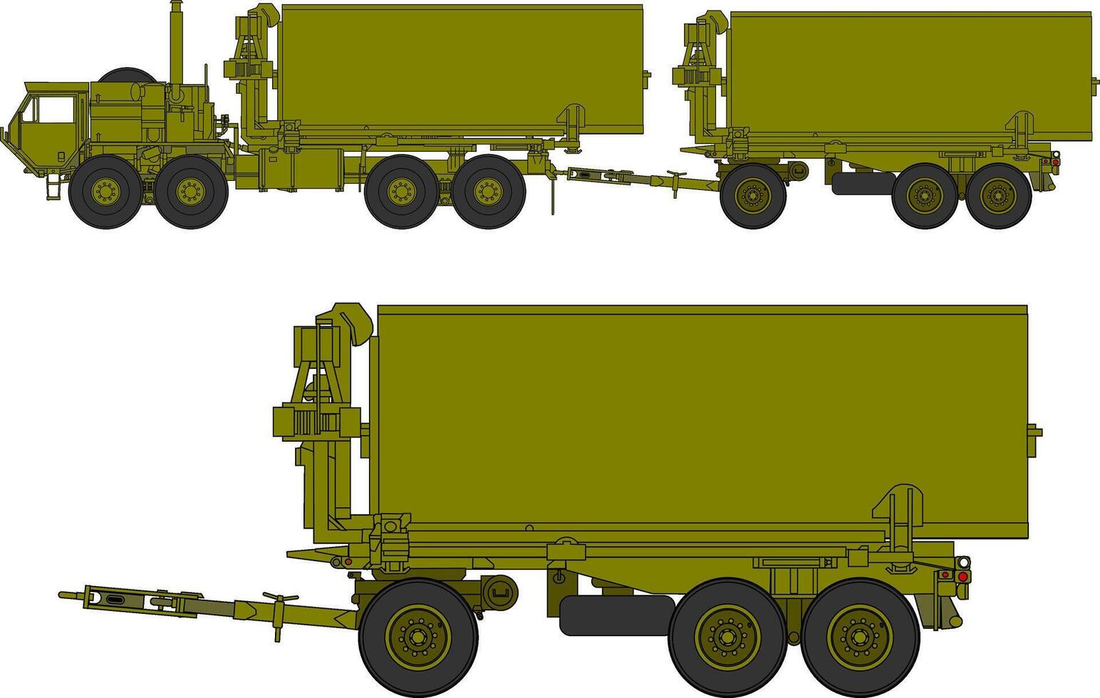 A military truck with a trailer and a trailer vector
