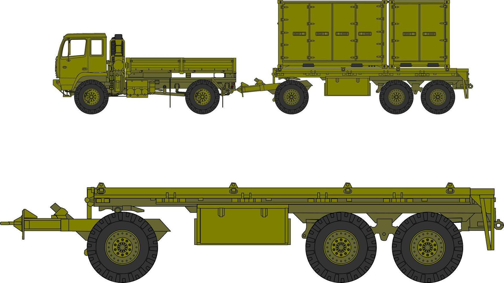 A military truck with a trailer and a trailer vector
