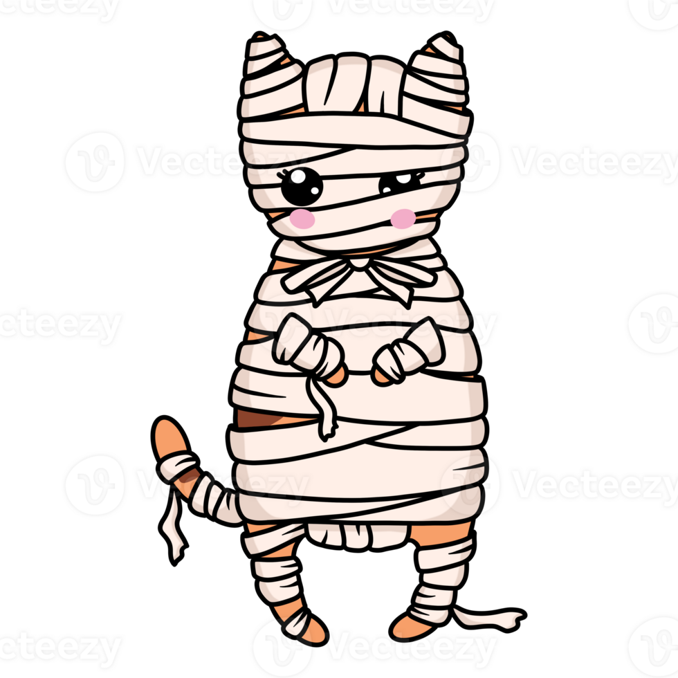 Kawaii cat wearing mummy costume for Halloween. png