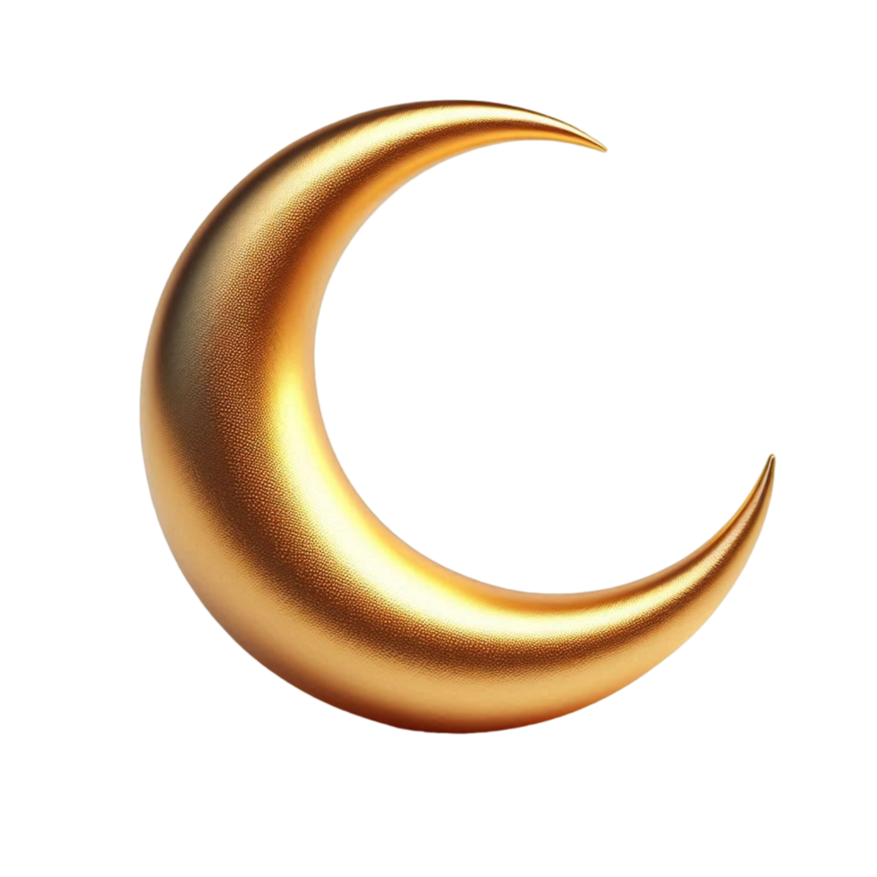 3D gold crescent moon Islamic isolated on transparent background png