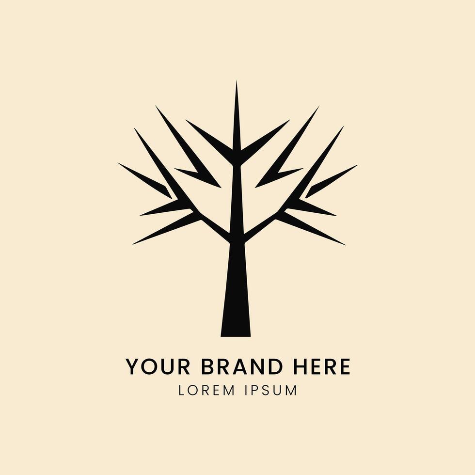Stylized black tree logo with sharp, symmetrical branches extending outward. vector
