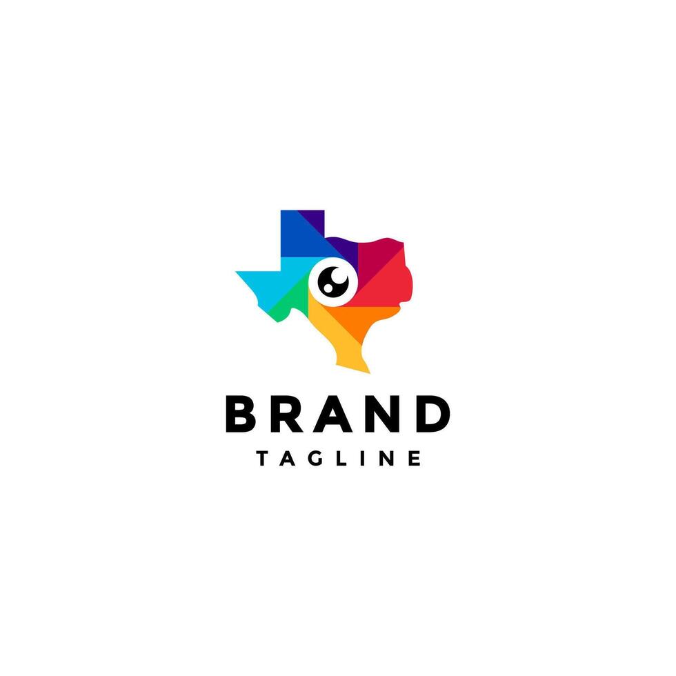 Eyes inside Colorful Texas State Map Logo Design. Texas Map With Eyes And Color Spectrum Logo Design. vector