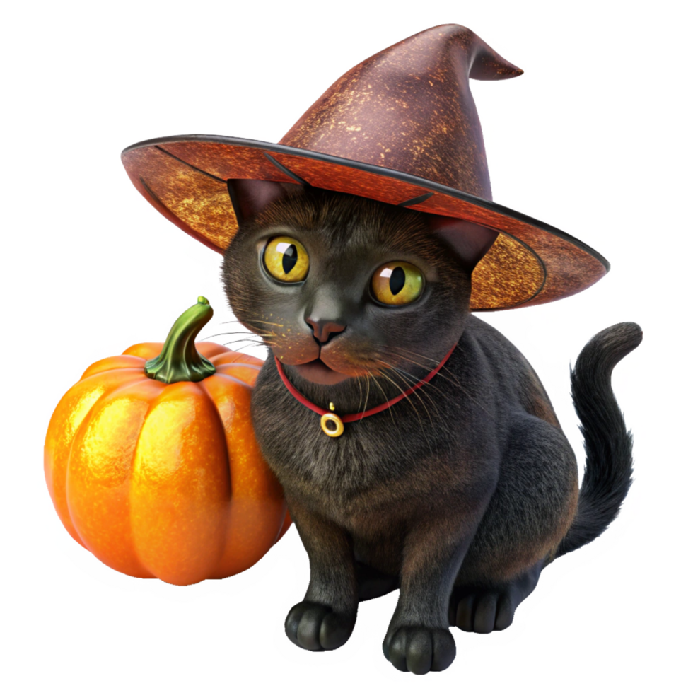 Mischievous Black Cat with Witch Hat for a Fun Halloween png