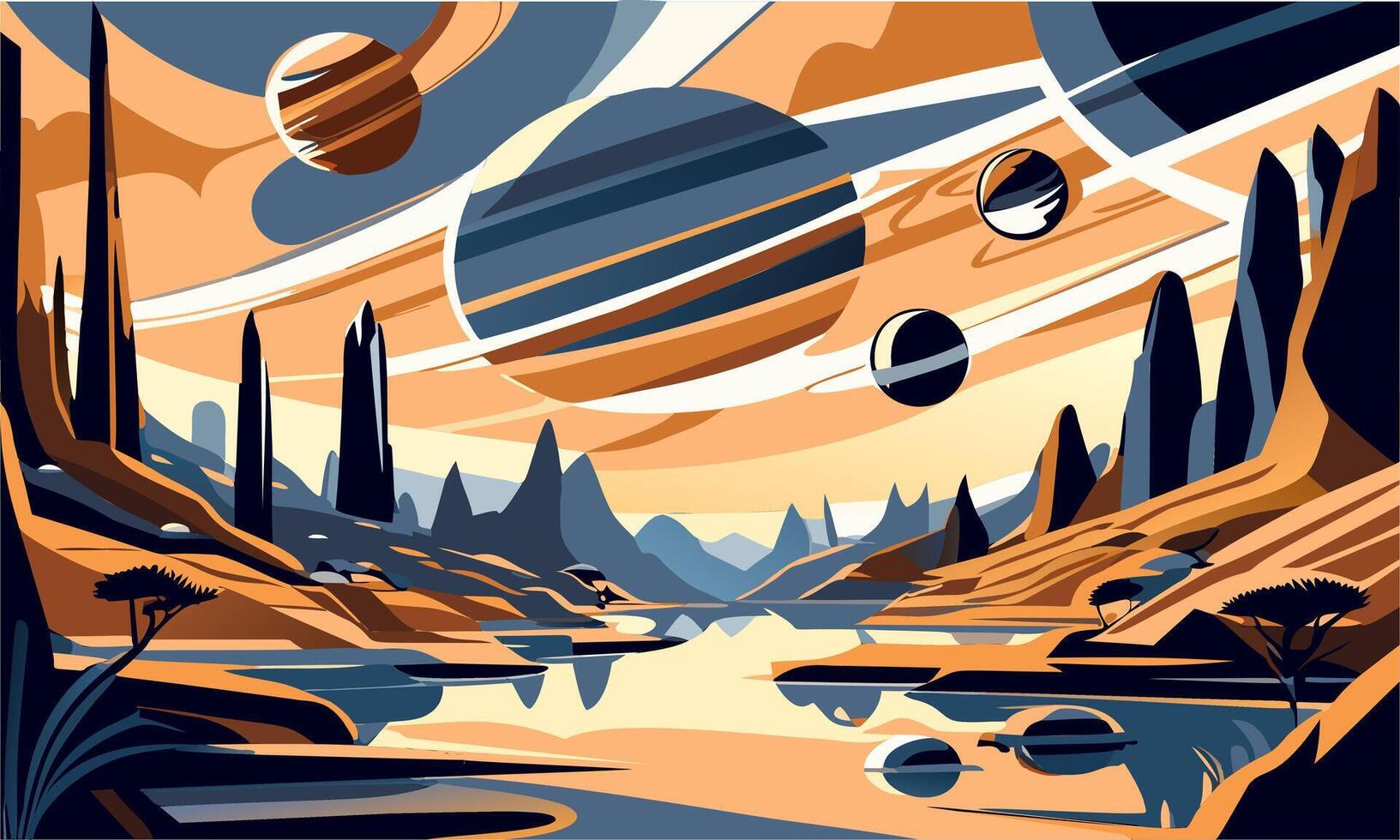 Abstract illustration on the theme of alien landscapes and beautiful planets. vector