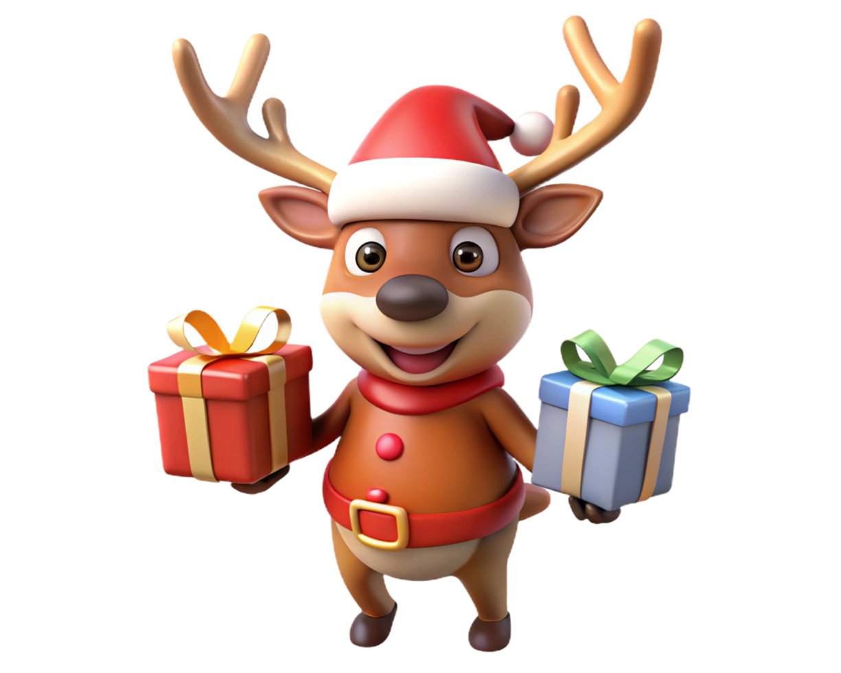 Cheerful Reindeer with Santa Hat Spreading Festive Joy png
