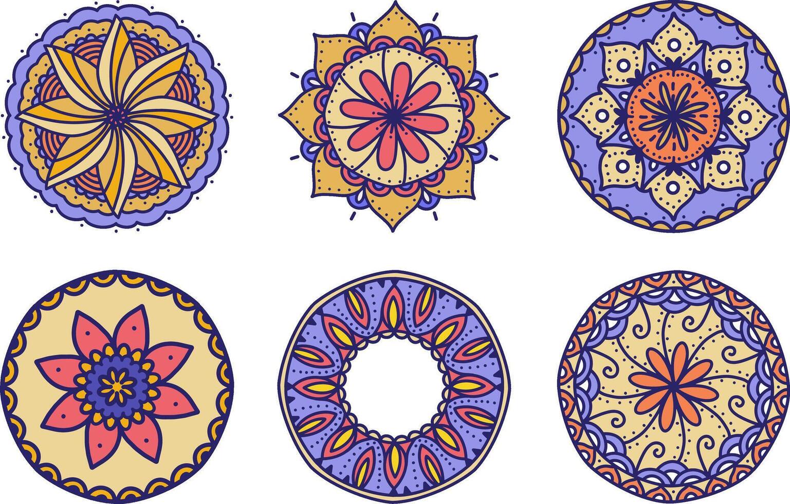 Mandala color design set element for pattern greeting diwali festival vector