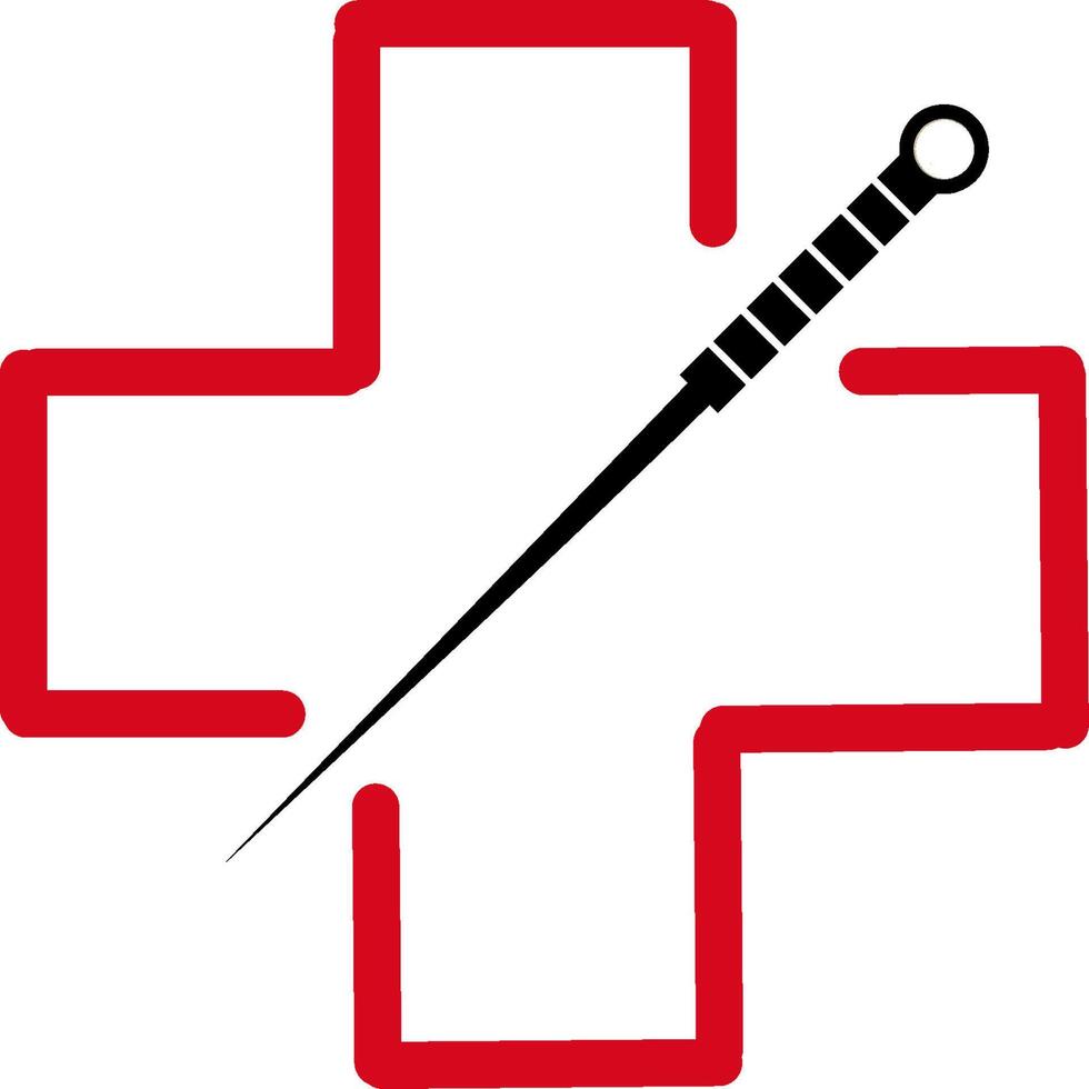 Medical acupuncture logo symbol sign with needle and red cross vector
