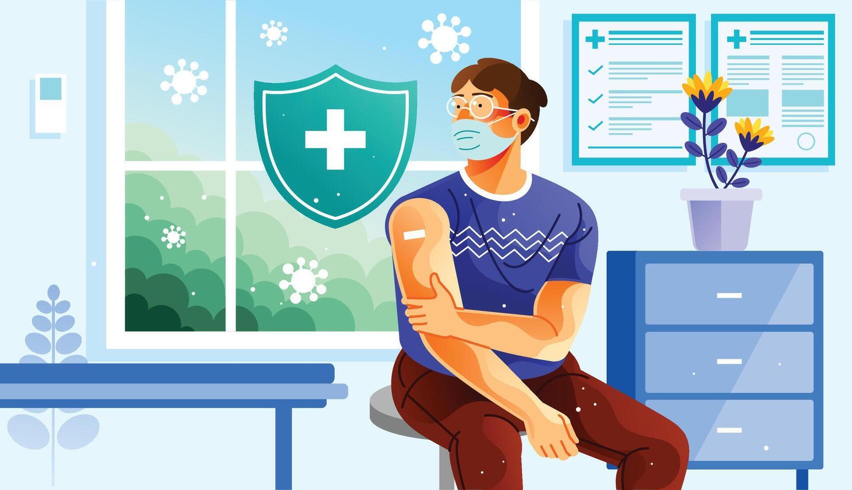 Man with Mask Getting Vaccine vector