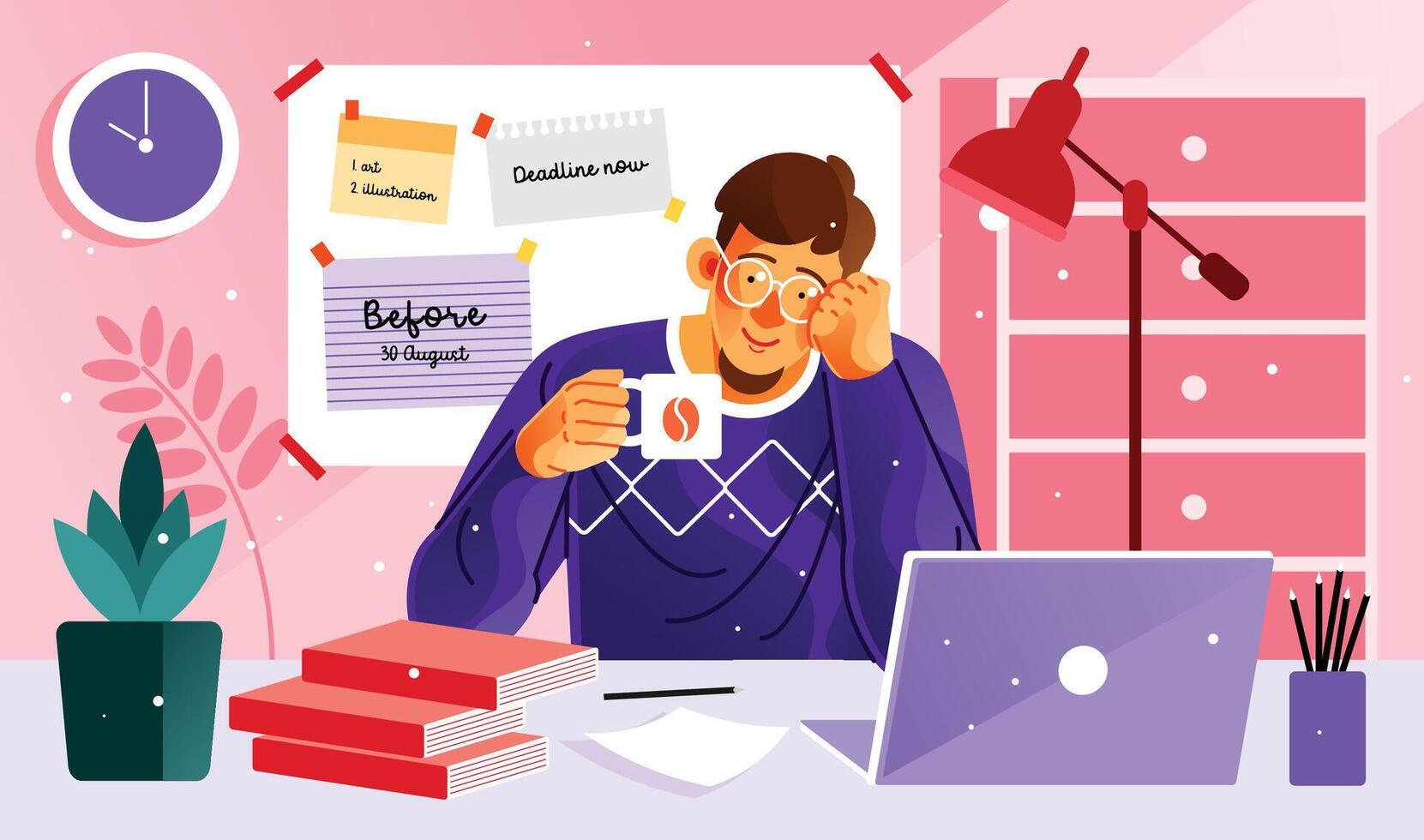 Working Late Nights on Deadline vector