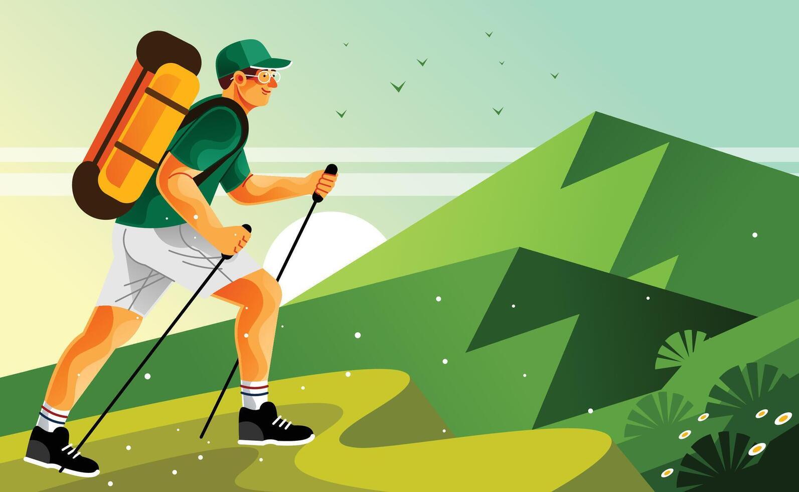 Backpacker Hiking Trekking vector
