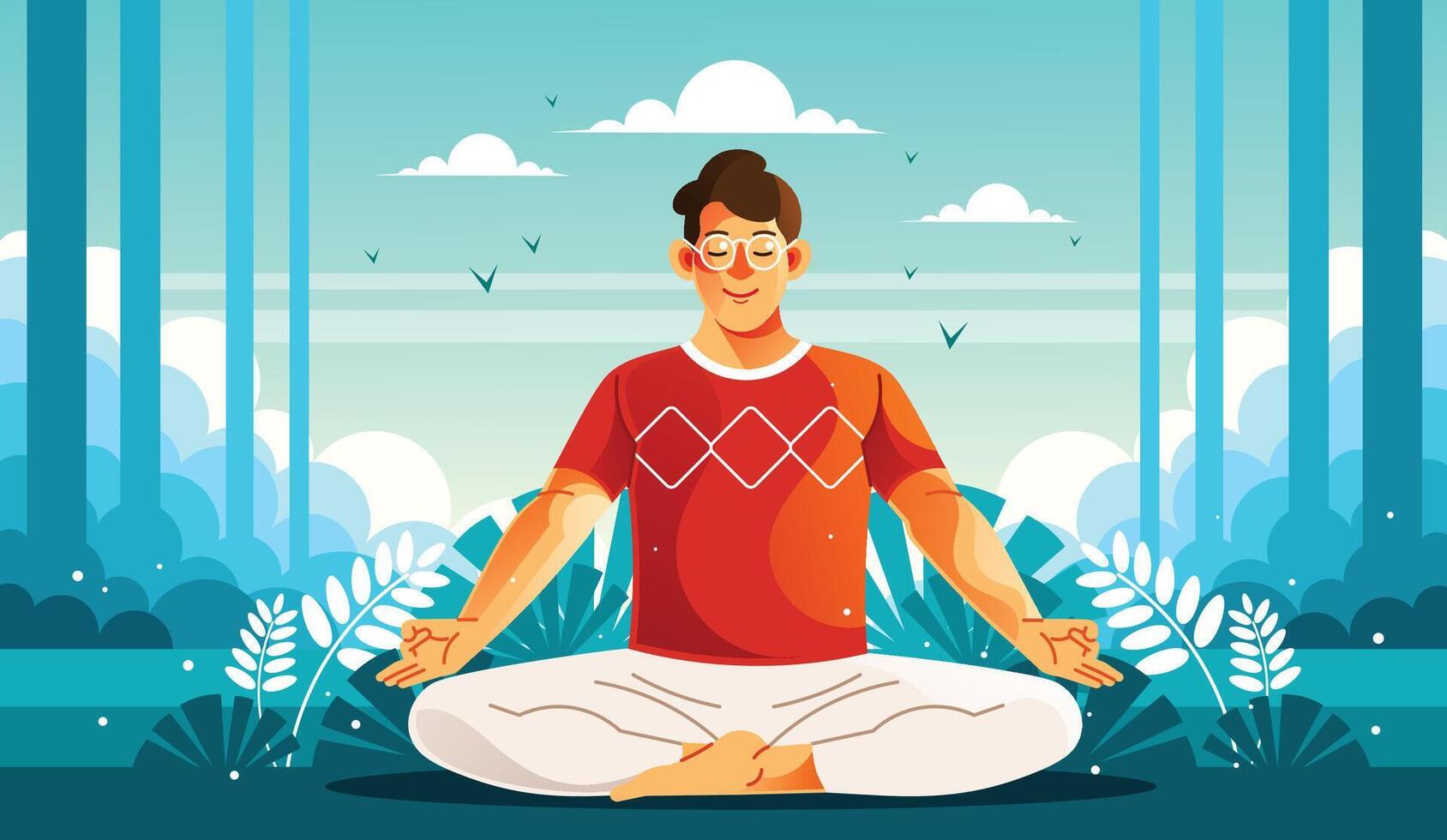 Male Meditating in Nature vector