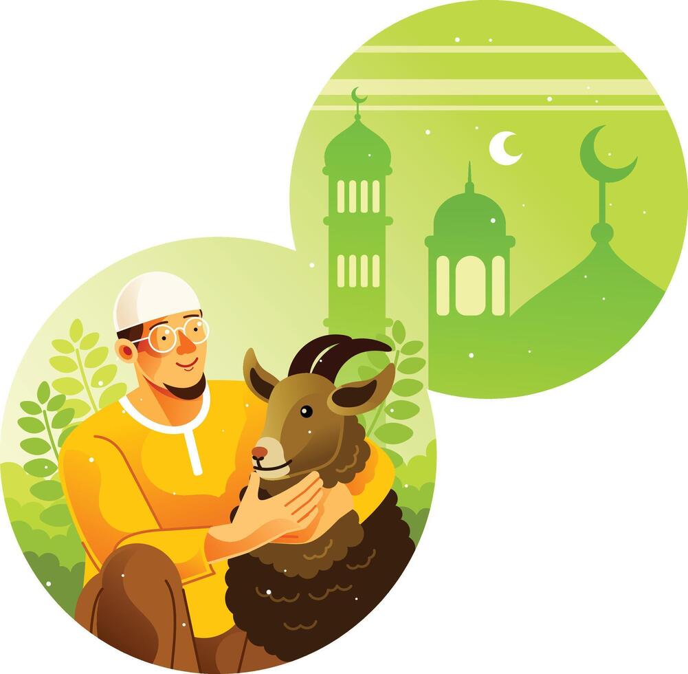 Goat Sacrificing for Qurban on Eid al-Adha vector