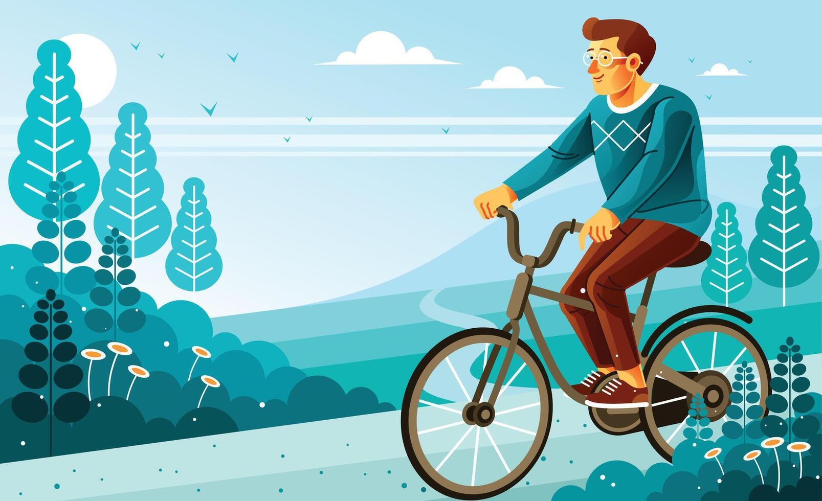 Cycling in Beautiful Environment vector