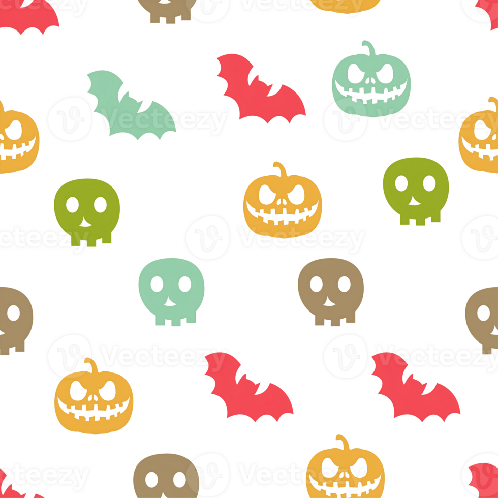 halloween seamless pattern with pumpkins, bats and skulls png