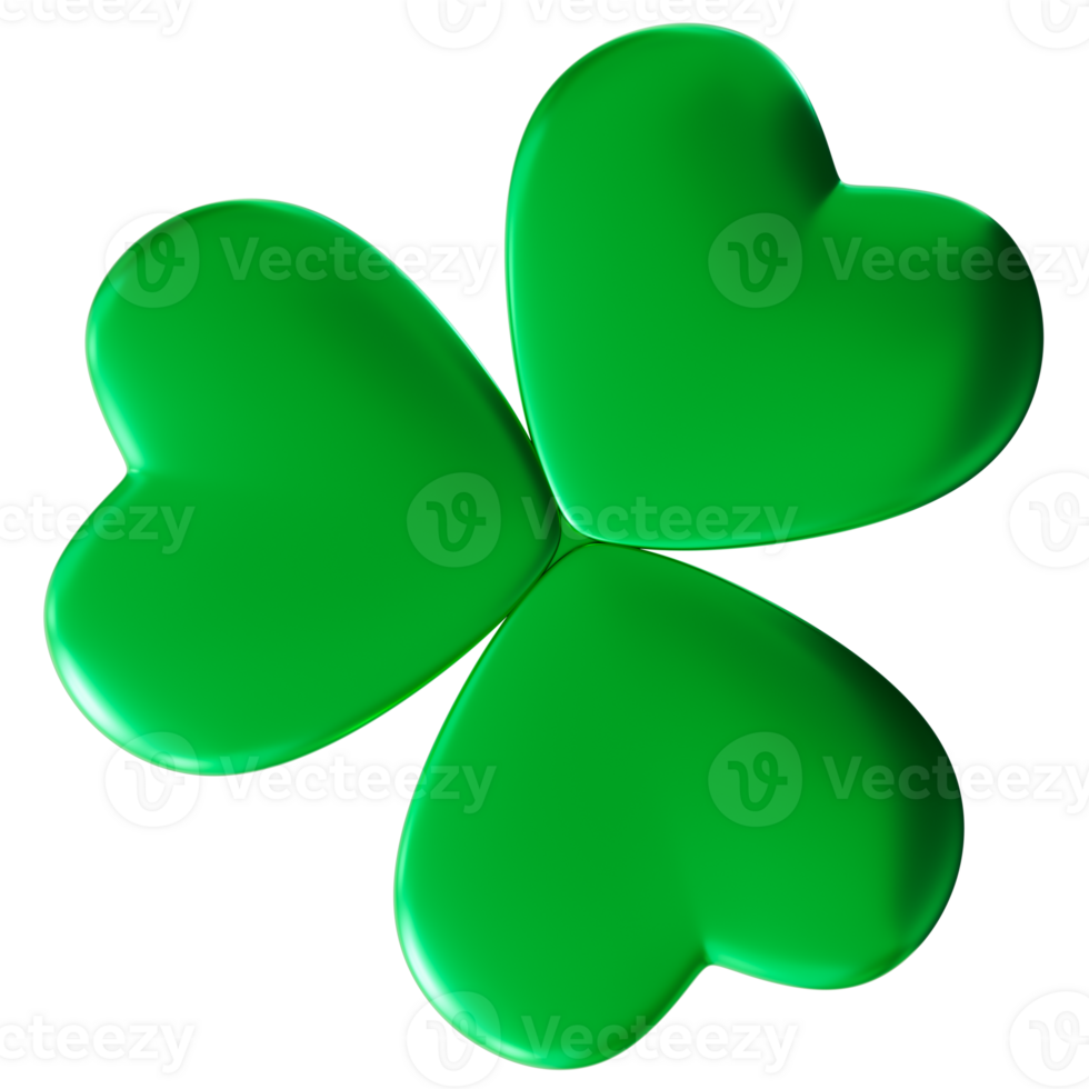 Green three leaf clover, on transparent background. Luck and spirit of St. Patrick's Day, perfect for festive designs and celebration themes. Cut out shamrock. 3D render. png