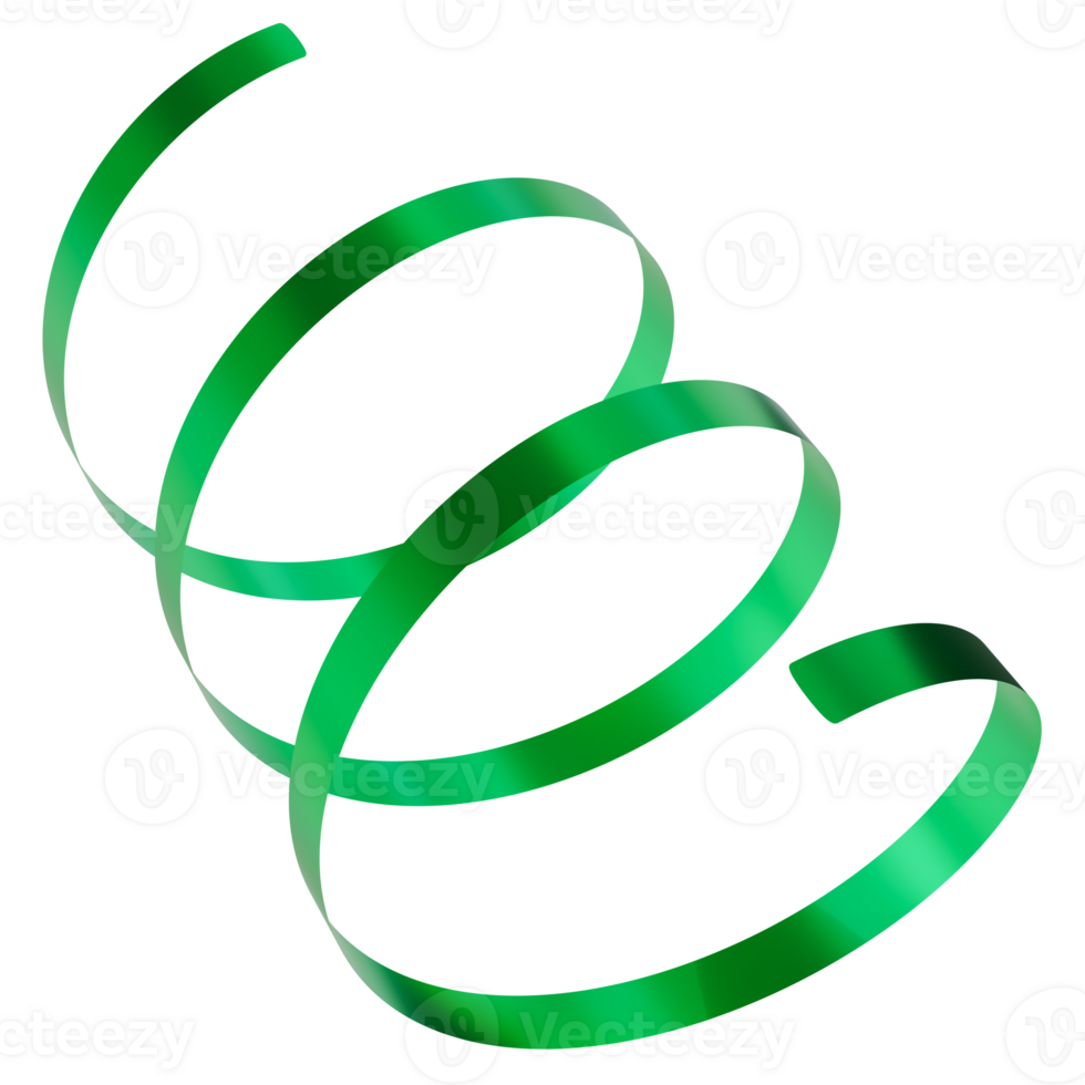Festive green ribbon, swirling elegantly, on transparent background. Perfect for St. Patrick's Day celebrations, joy and festivity of the holiday, adding a playful and decorative touch. 3D png