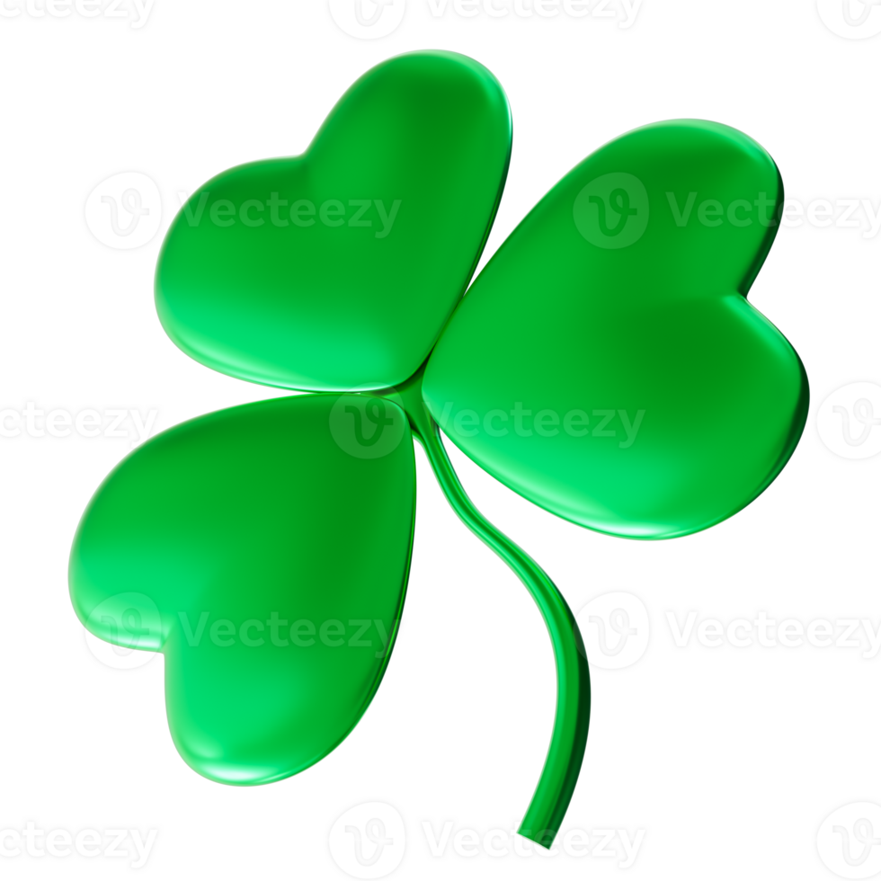 Vibrant, green three leaf clover, on transparent background. Luck and spirit of St. Patrick's Day, perfect for festive designs and celebration themes. Cut out shamrock. 3D png