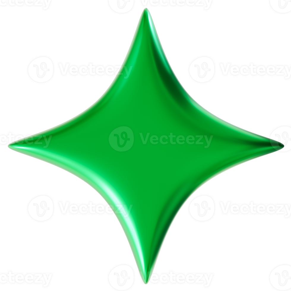 Green star in smooth, glossy finish. Festive and perfect for St. Patrick's Day themes, symbolizing luck, love and celebration in vibrant green hue. 3D render png
