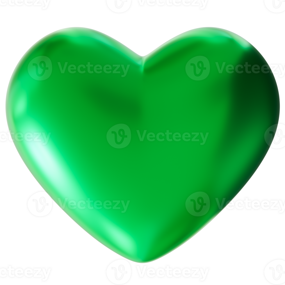 Green heart in smooth, glossy finish. Festive and perfect for St. Patrick's Day themes, symbolizing luck, love and celebration in vibrant green hue. 3D render png