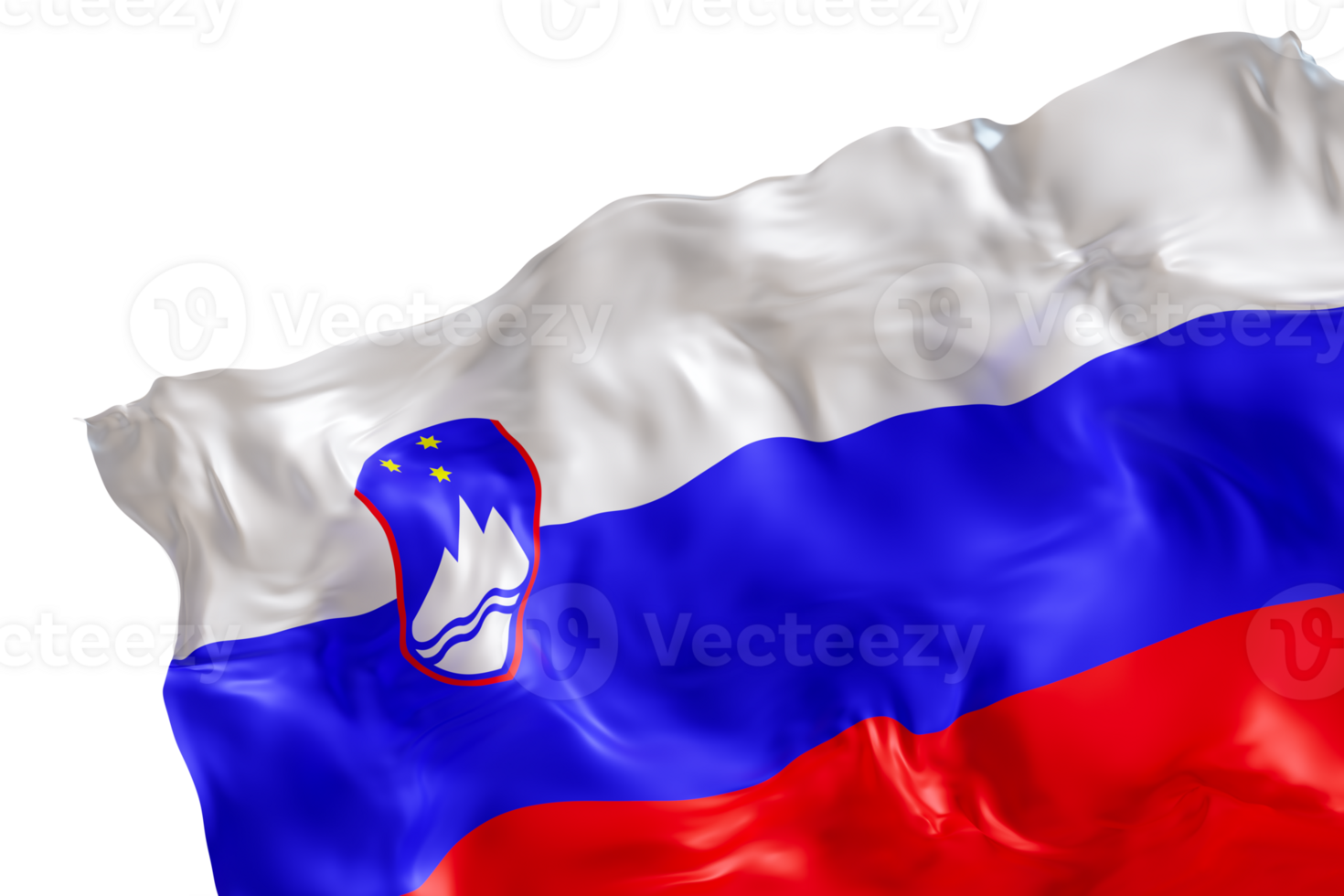 Realistic flag of Slovenia with folds, on transparent background. Footer, corner design element. Cut out. Perfect for patriotic themes or national event promotions. 3D render. png