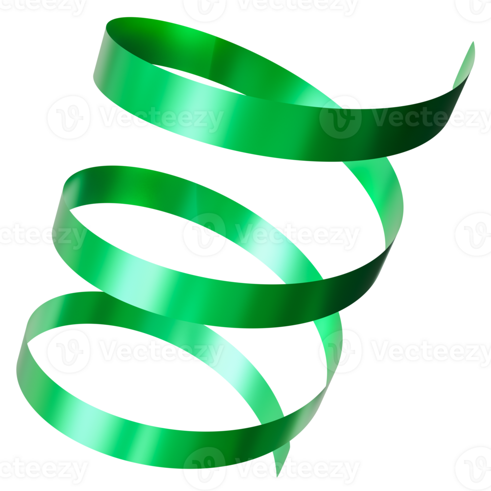 Green ribbon, swirling elegantly, on transparent background. Perfect for St. Patrick's Day celebrations, joy and festivity of the holiday, adding a playful and decorative touch. 3D render. png