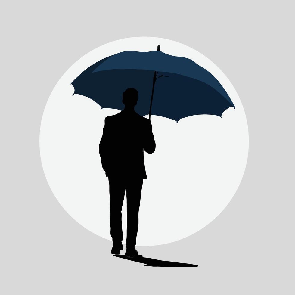 Silhouette of a man holding an umbrella vector